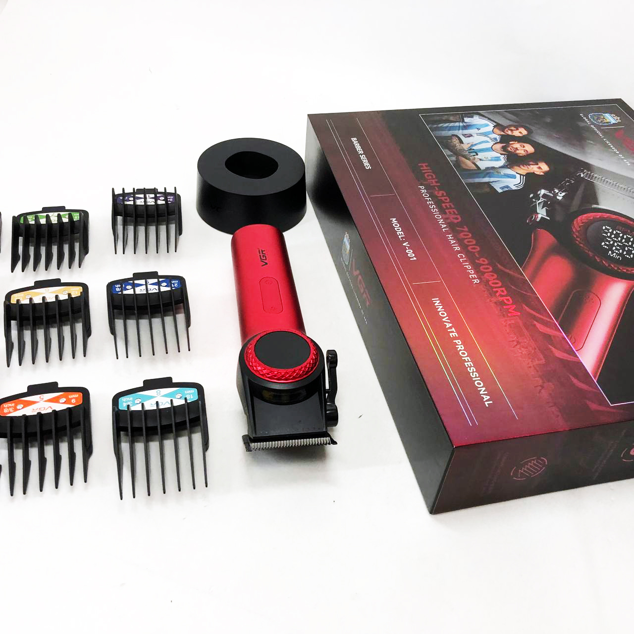 Профессиональная машинка для стрижки волос VGR V-001 RED с дисплеем 9000 об и 10 насадками (1,5-24 мм)