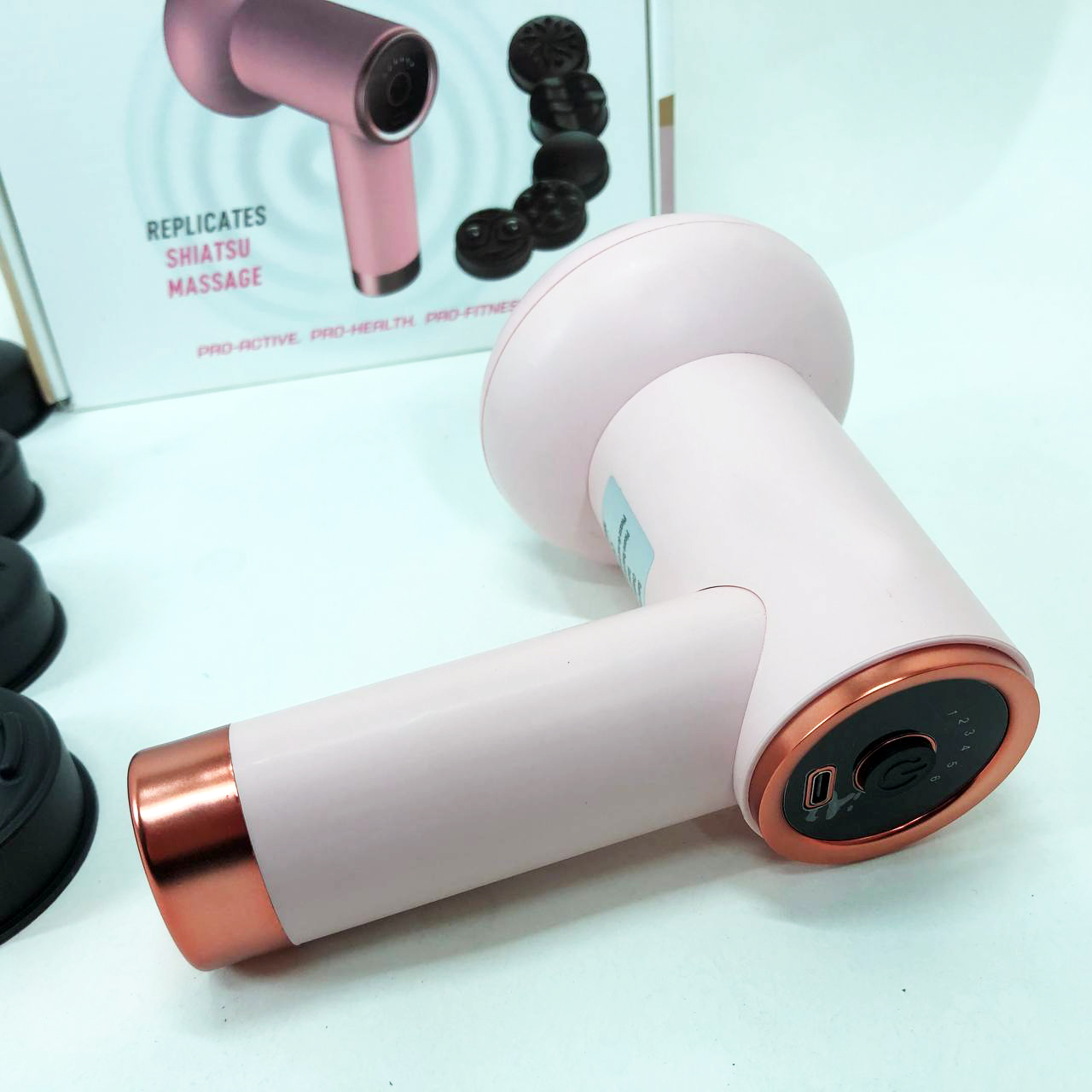 Массажер антицеллюлитный для тела рук и ног 4 насадки 6 скоростей Deep Rolling Massager. Цвет: розовый
