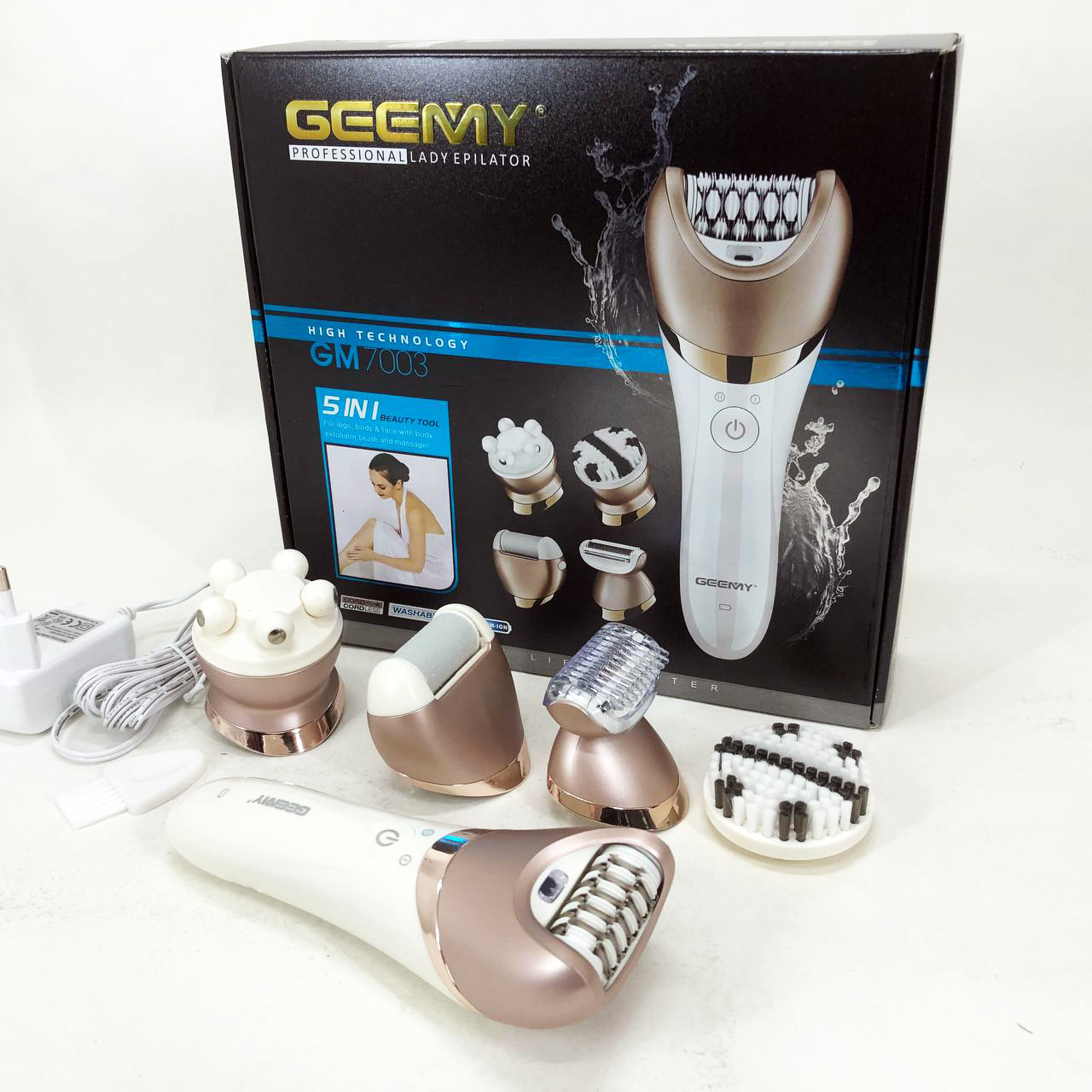 Эпилятор GEMEI GM-7003 аккумуляторный беспроводной с 5 насадками женский