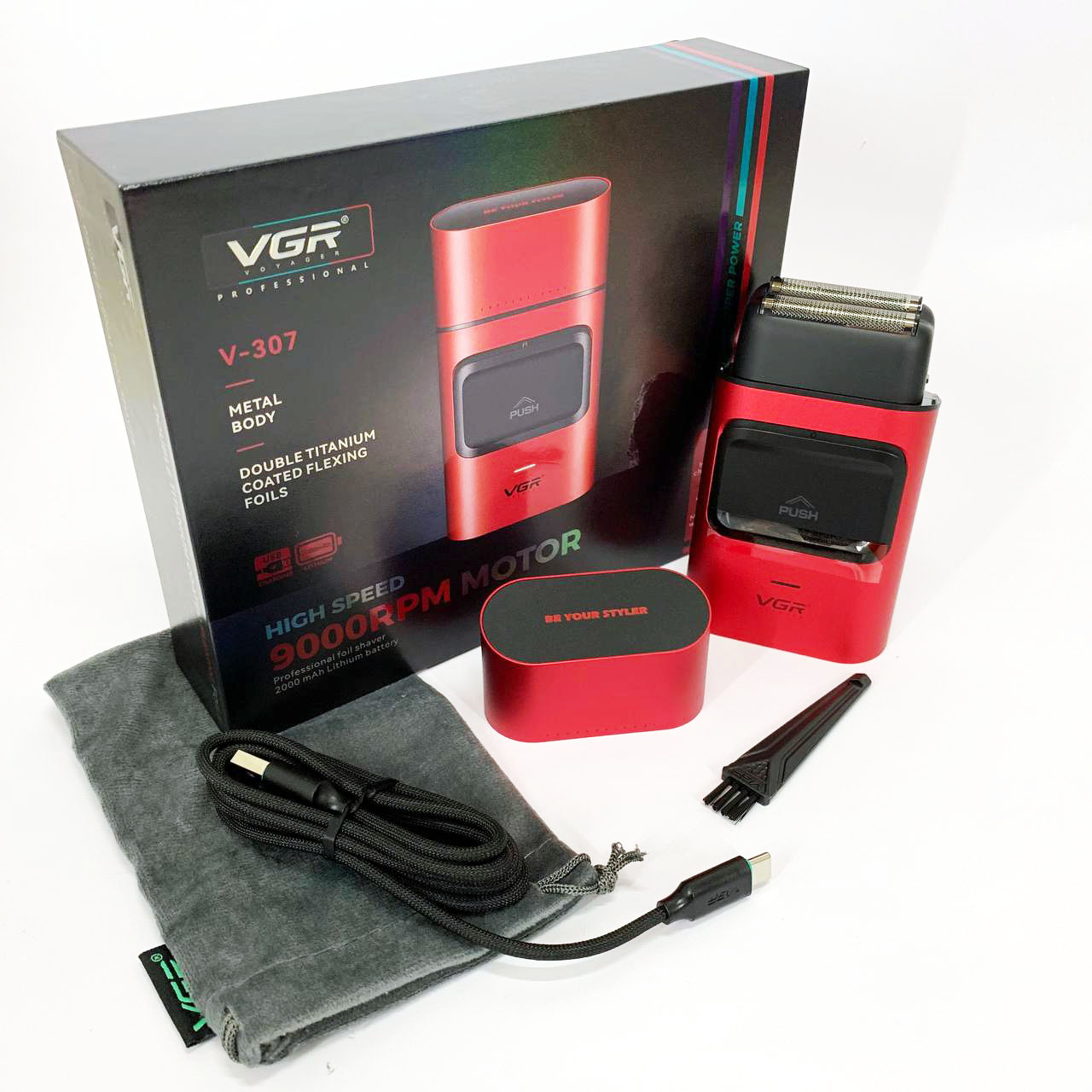 Электробритва-шейвер для бороды и лица VGR V-307 RED металлический корпус