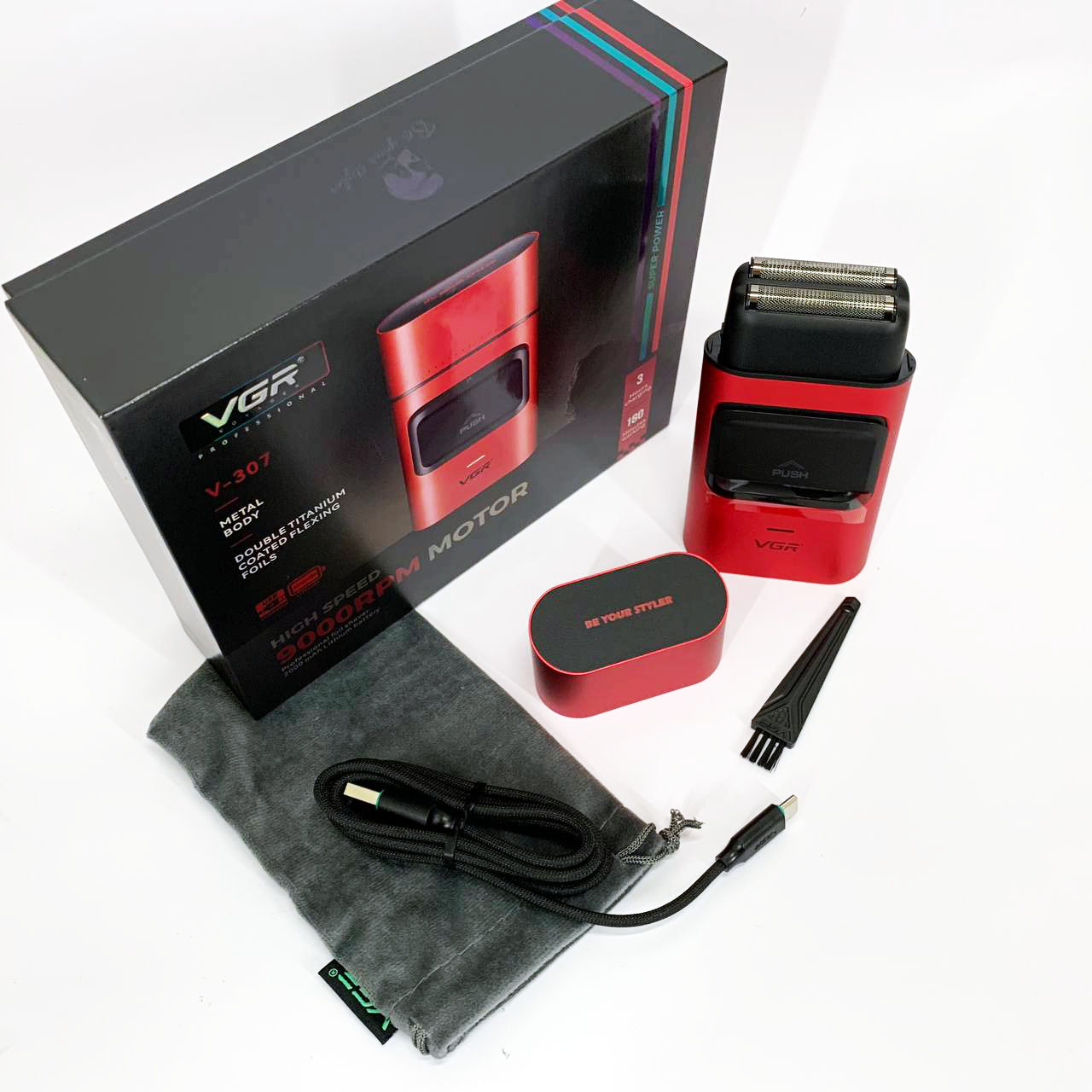 Электробритва-шейвер для бороды и лица VGR V-307 RED металлический корпус
