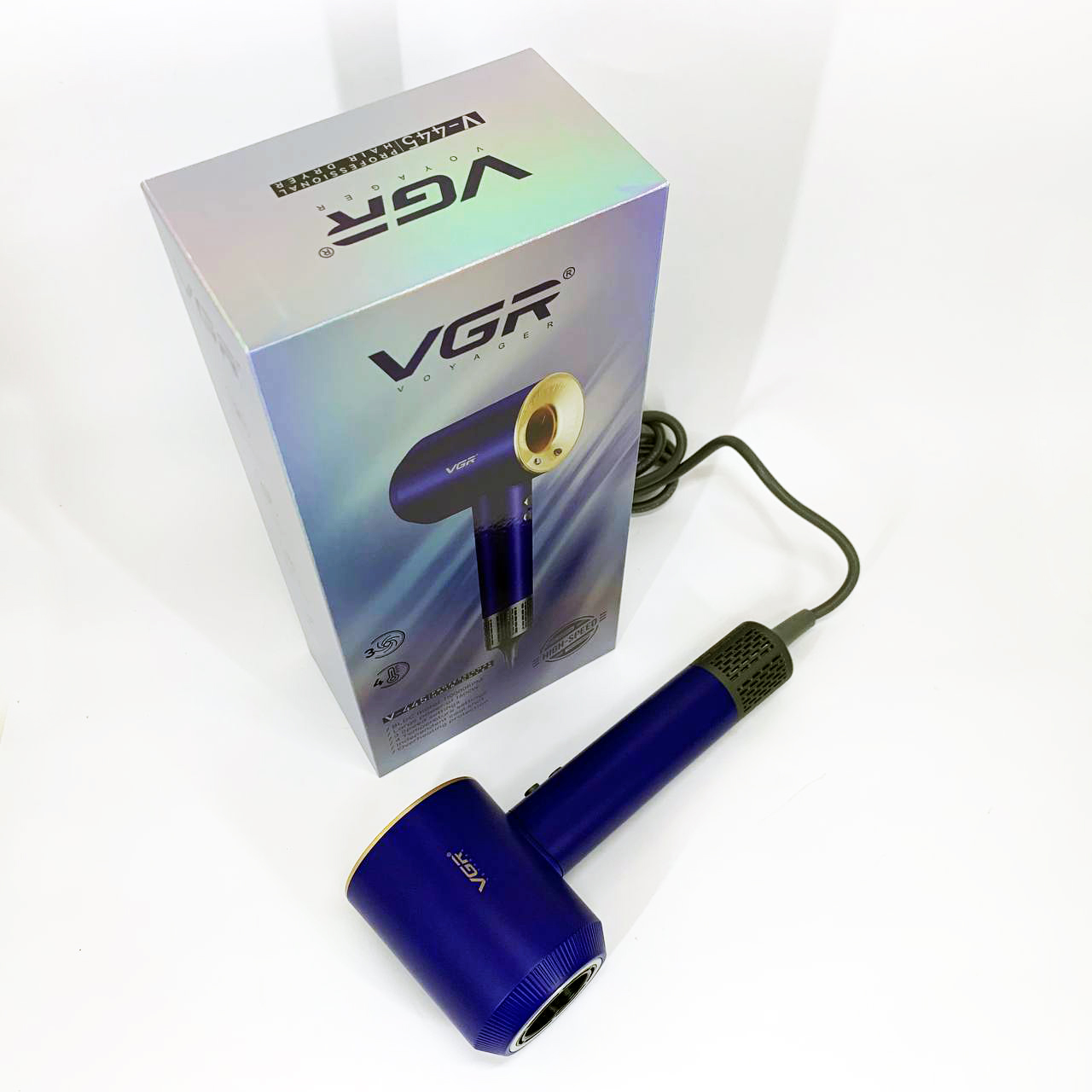 Фен профессиональный VGR V-445 BLUE, 3 уровня обдува, 4 уровня температуры, 1600 Вт
