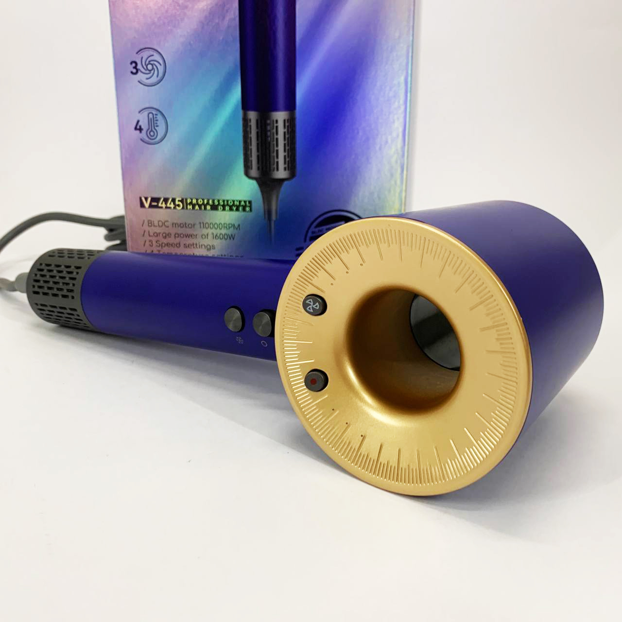 Фен профессиональный VGR V-445 BLUE, 3 уровня обдува, 4 уровня температуры, 1600 Вт