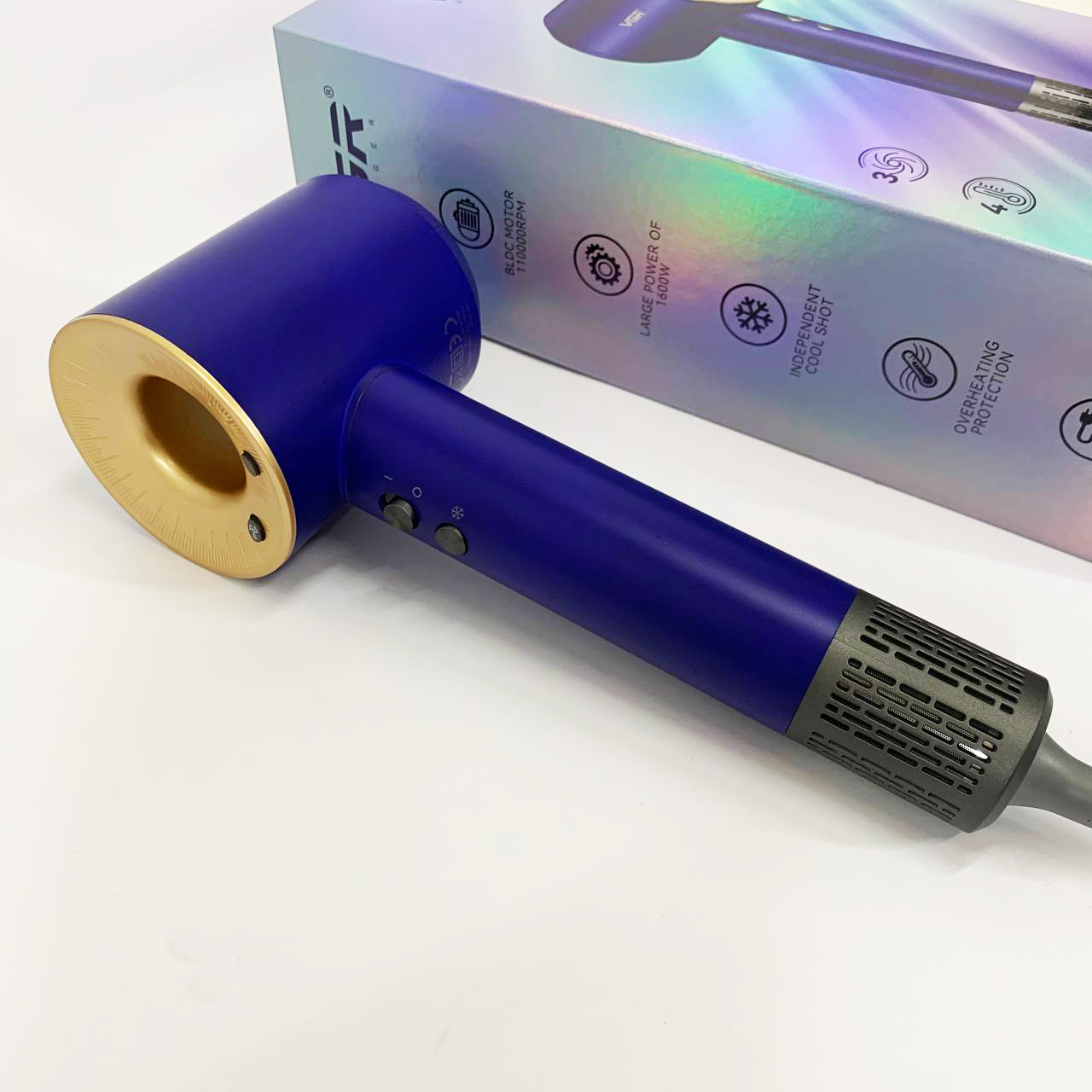 Фен профессиональный VGR V-445 BLUE, 3 уровня обдува, 4 уровня температуры, 1600 Вт