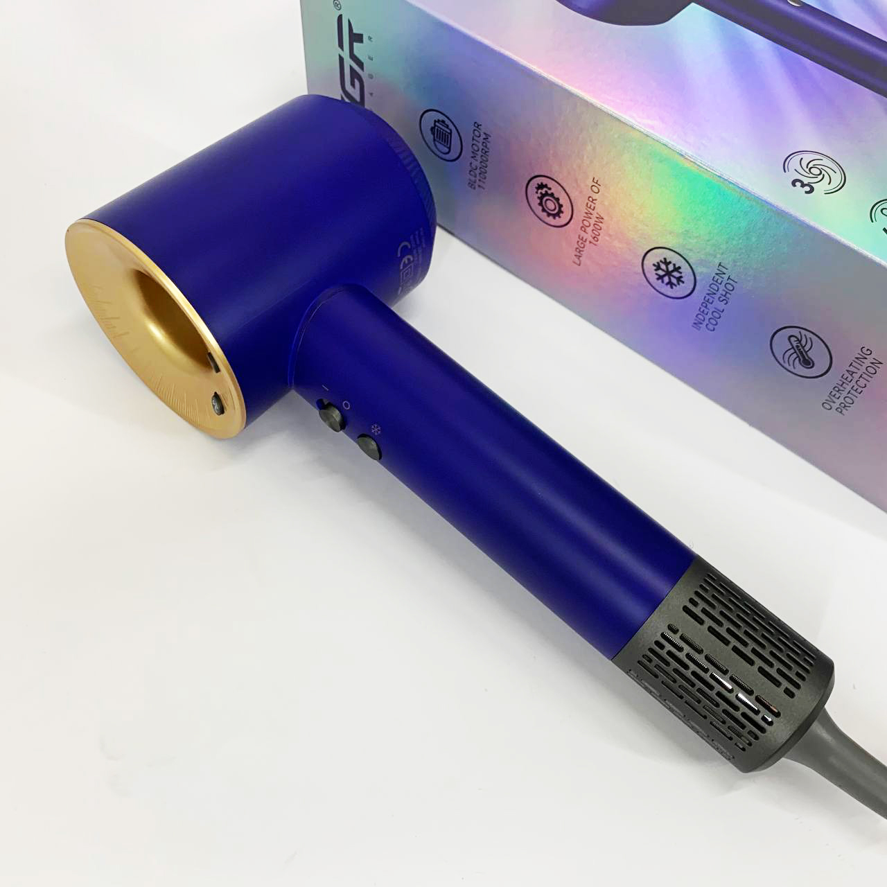 Фен профессиональный VGR V-445 BLUE, 3 уровня обдува, 4 уровня температуры, 1600 Вт