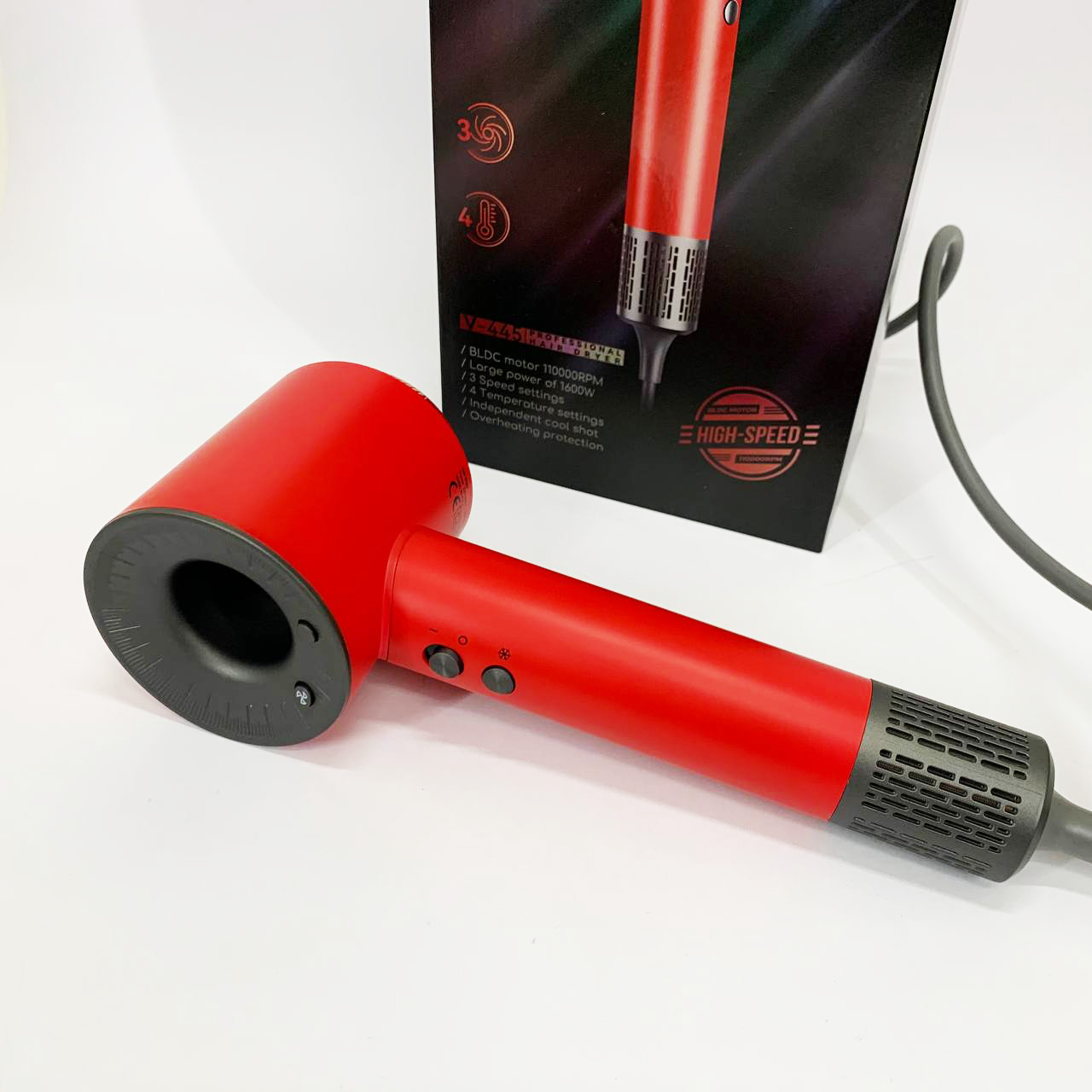 Фен профессиональный VGR V-445 RED, 3 уровня обдува, 4 уровня температуры, 1600 Вт