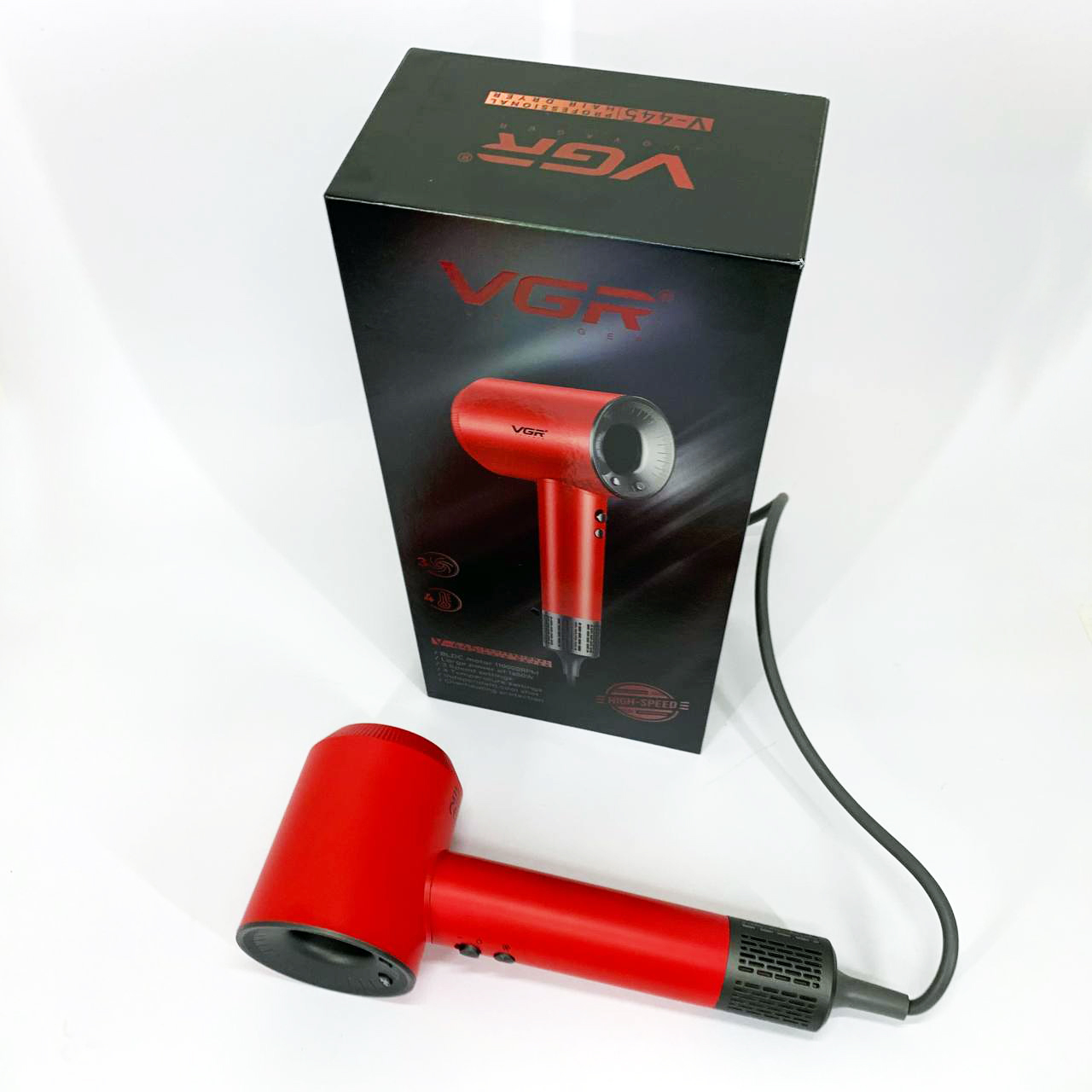 Фен профессиональный VGR V-445 RED, 3 уровня обдува, 4 уровня температуры, 1600 Вт