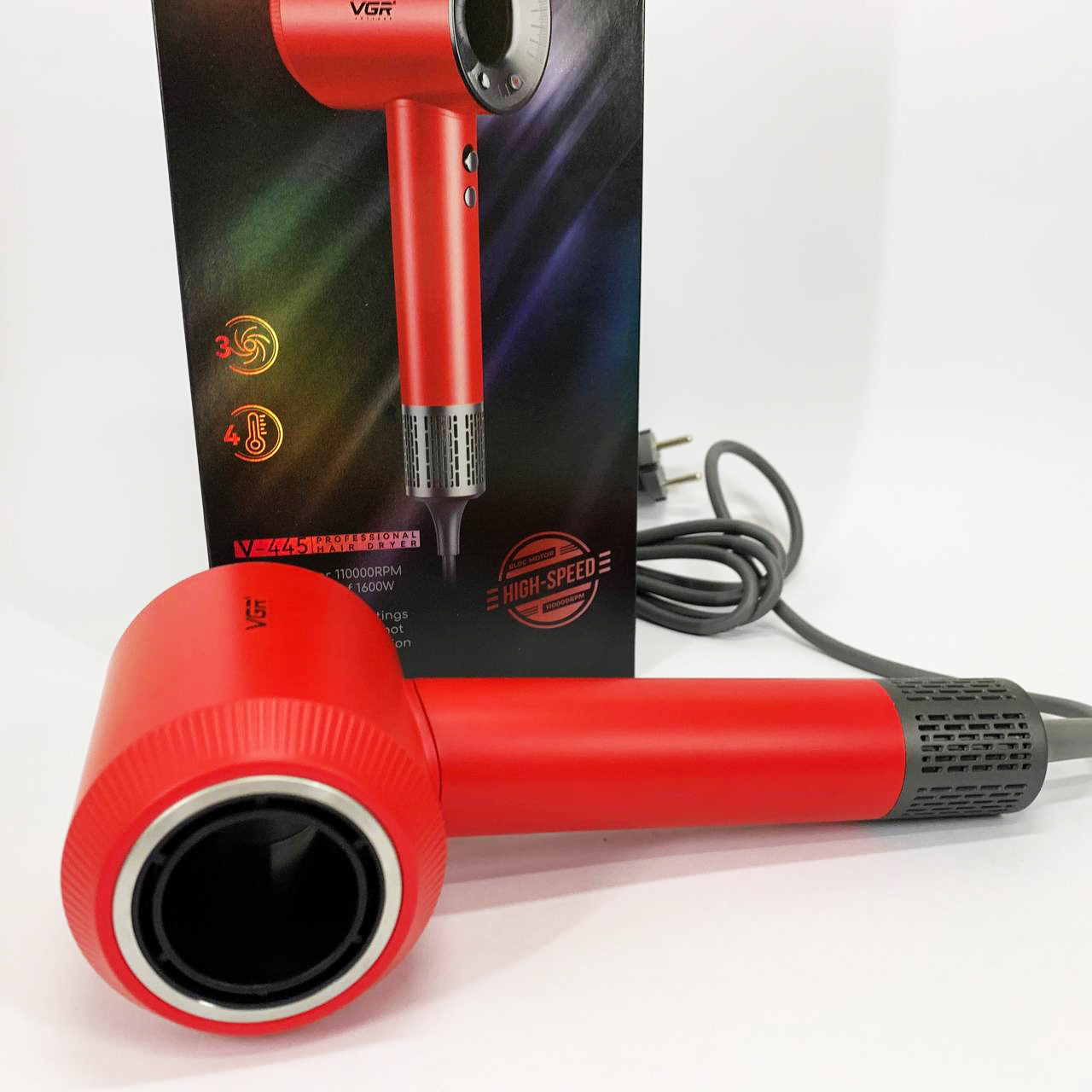 Фен профессиональный VGR V-445 RED, 3 уровня обдува, 4 уровня температуры, 1600 Вт