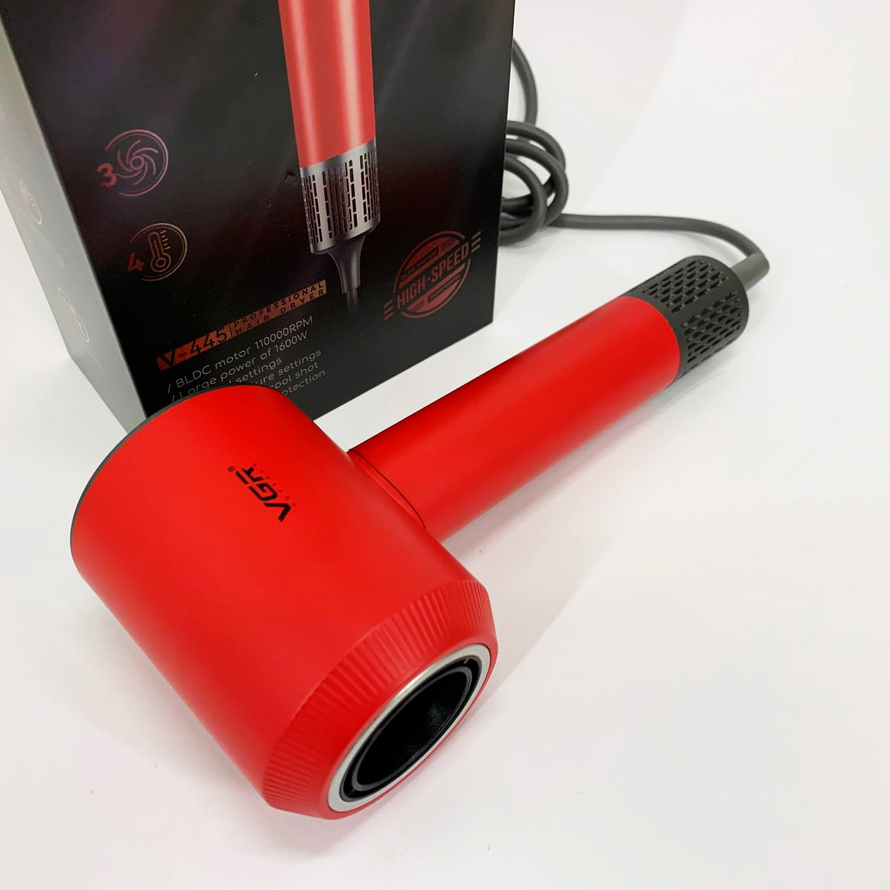 Фен профессиональный VGR V-445 RED, 3 уровня обдува, 4 уровня температуры, 1600 Вт
