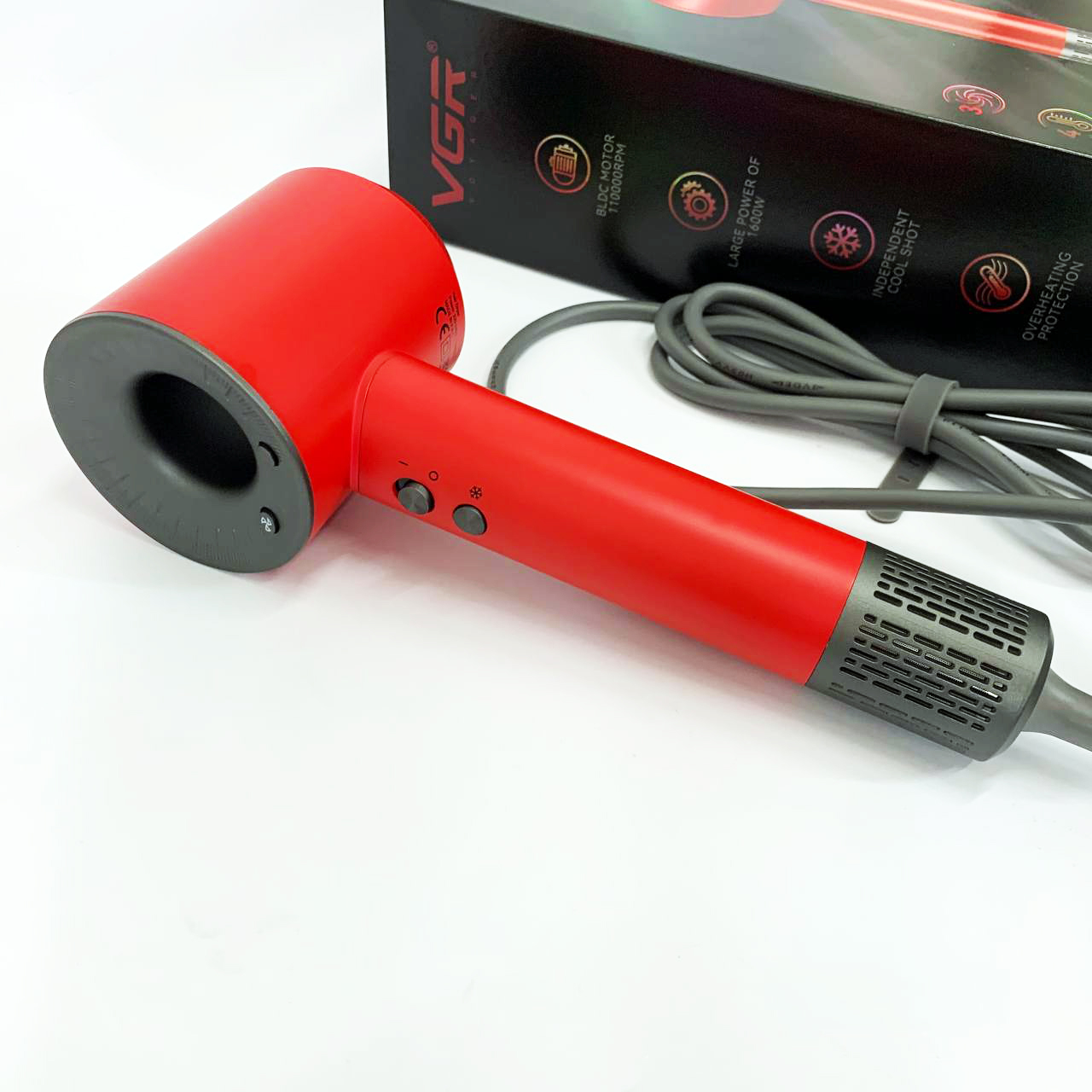 Фен профессиональный VGR V-445 RED, 3 уровня обдува, 4 уровня температуры, 1600 Вт