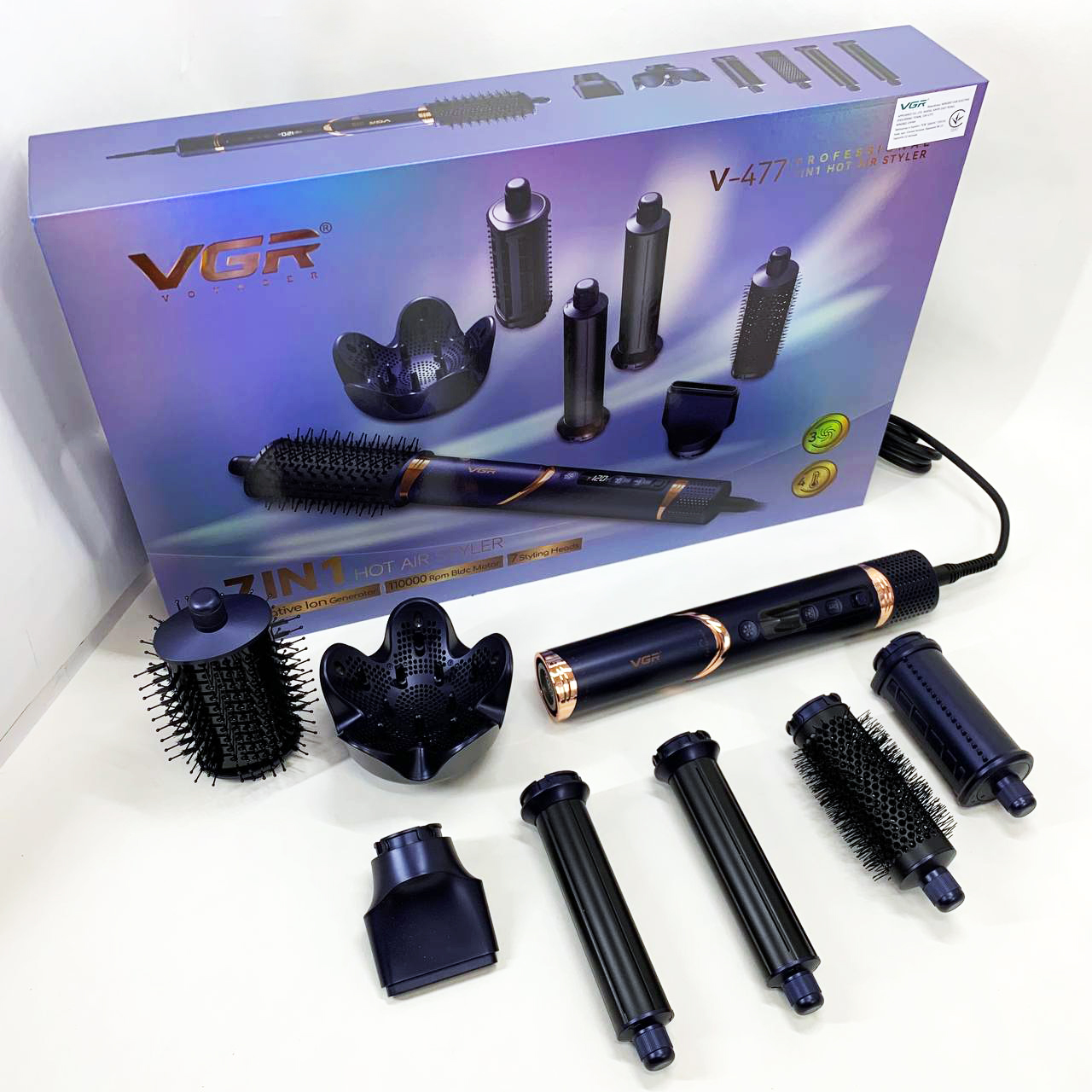 Фен-стайлер для волос 7в1 VGR V-477DARK Blue Professional 1400 Вт 7 насадок