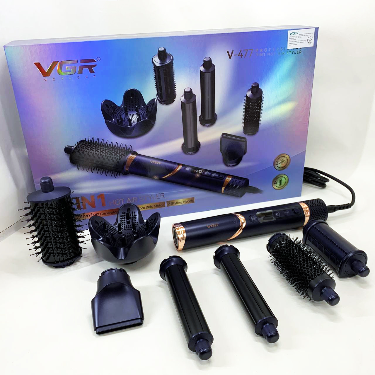 Фен-стайлер для волос 7в1 VGR V-477DARK Blue Professional 1400 Вт 7 насадок