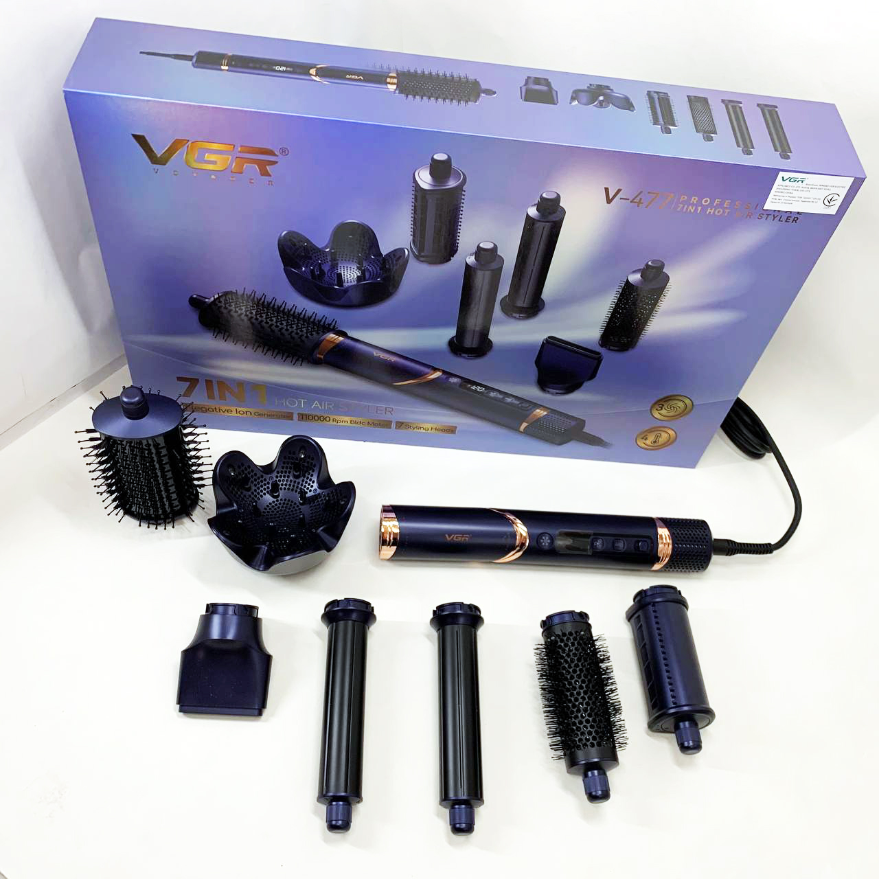 Фен-стайлер для волос 7в1 VGR V-477DARK Blue Professional 1400 Вт 7 насадок