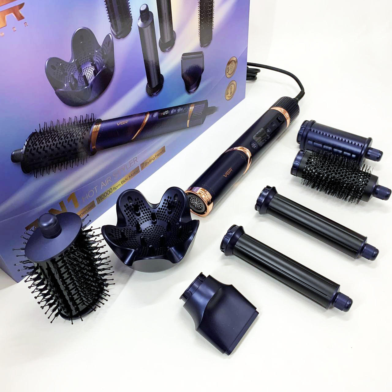 Фен-стайлер для волос 7в1 VGR V-477DARK Blue Professional 1400 Вт 7 насадок