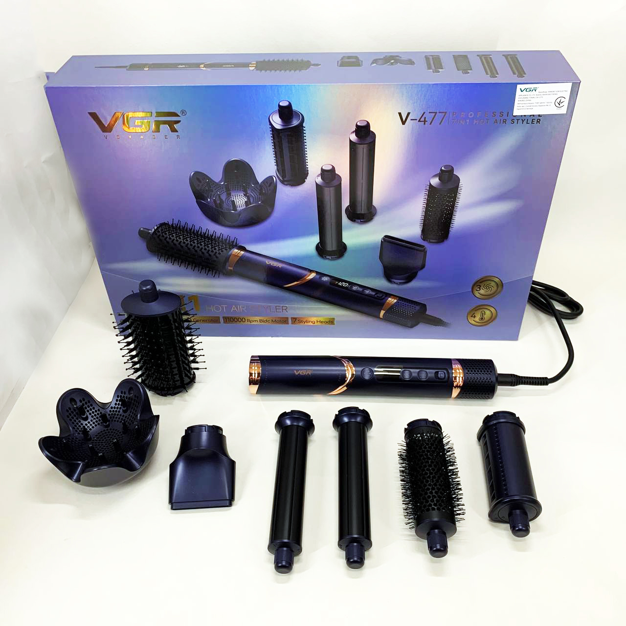 Фен-стайлер для волос 7в1 VGR V-477DARK Blue Professional 1400 Вт 7 насадок