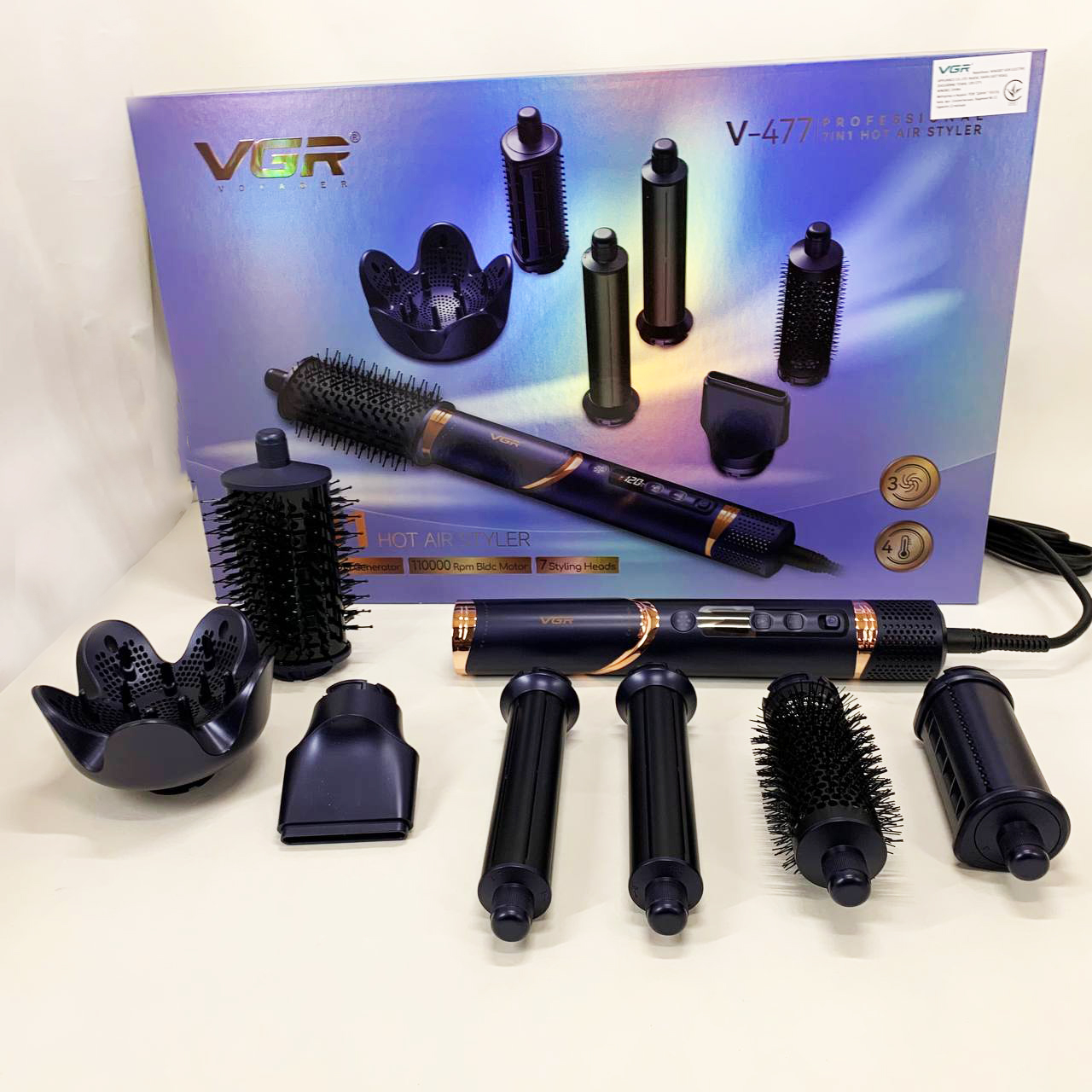 Фен-стайлер для волос 7в1 VGR V-477DARK Blue Professional 1400 Вт 7 насадок