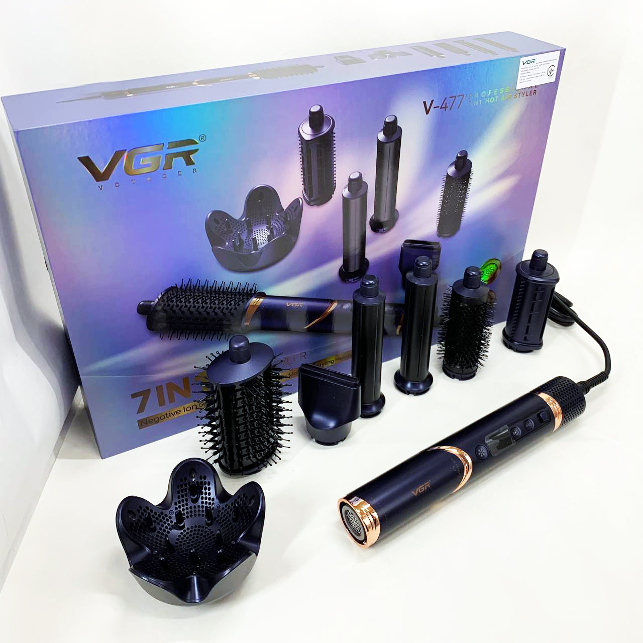 Фен-стайлер для волос 7в1 VGR V-477DARK Blue Professional 1400 Вт 7 насадок