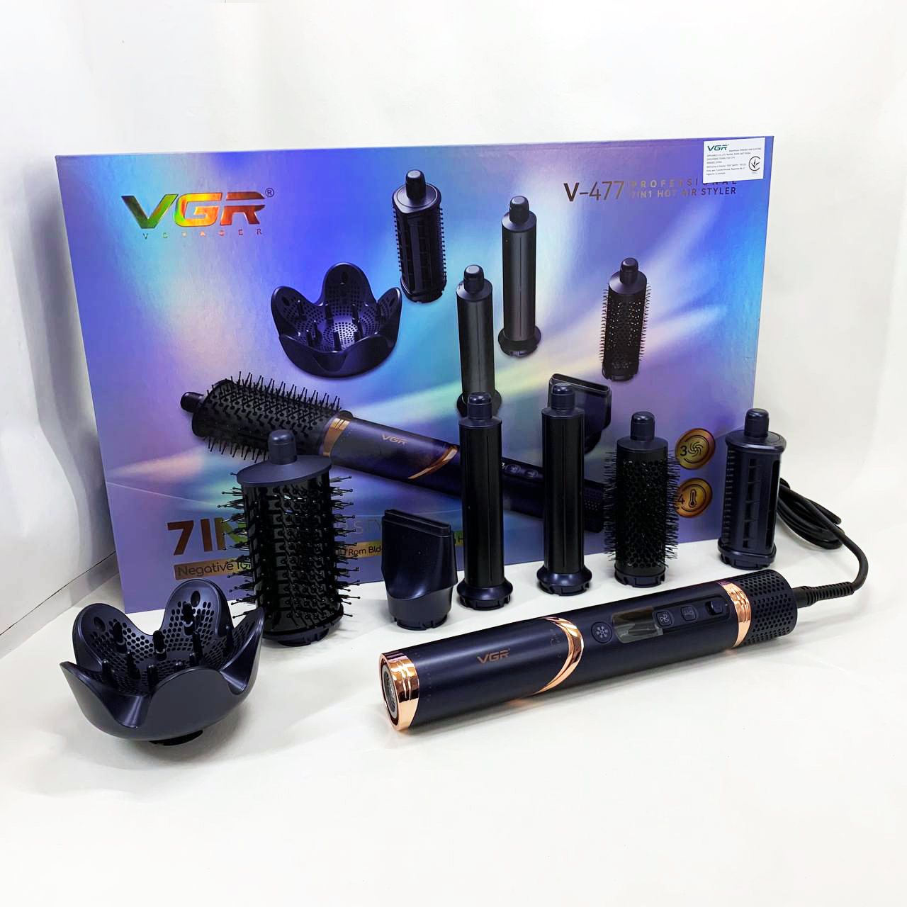 Фен-стайлер для волос 7в1 VGR V-477DARK Blue Professional 1400 Вт 7 насадок