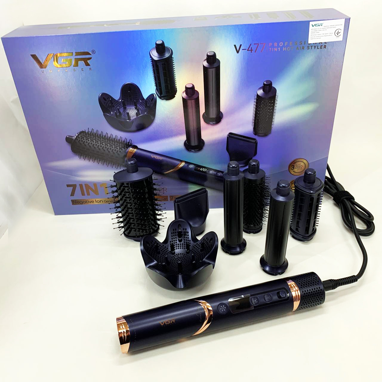 Фен-стайлер для волос 7в1 VGR V-477DARK Blue Professional 1400 Вт 7 насадок