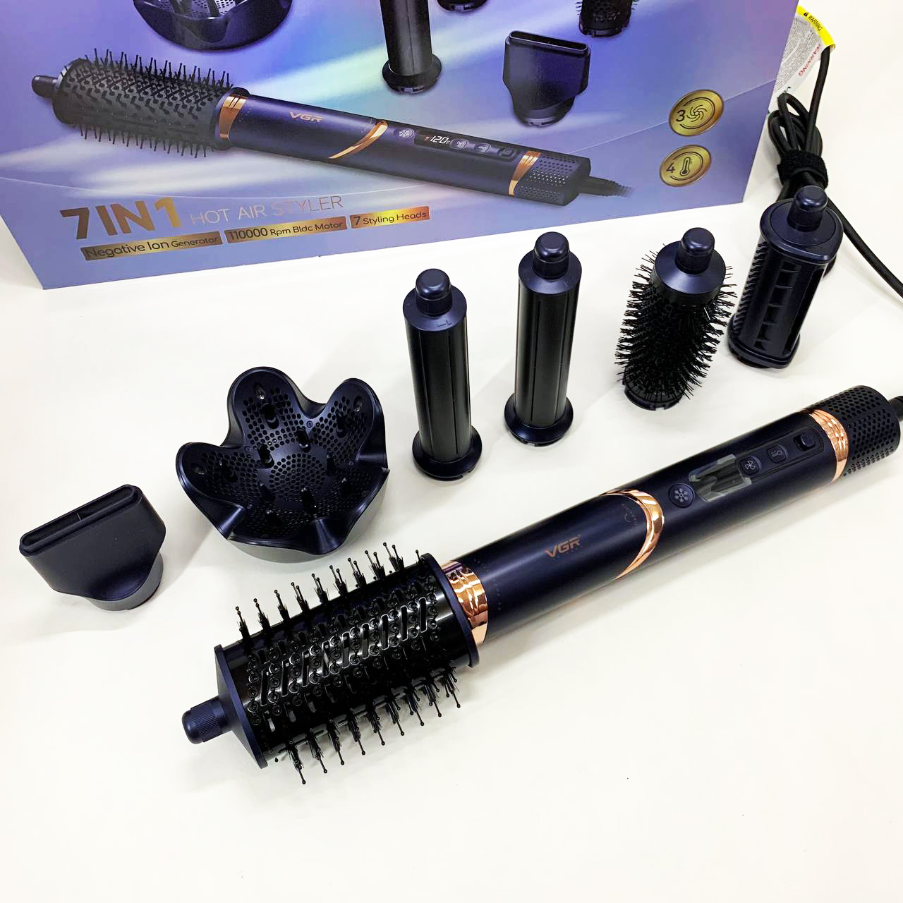 Фен-стайлер для волос 7в1 VGR V-477DARK Blue Professional 1400 Вт 7 насадок