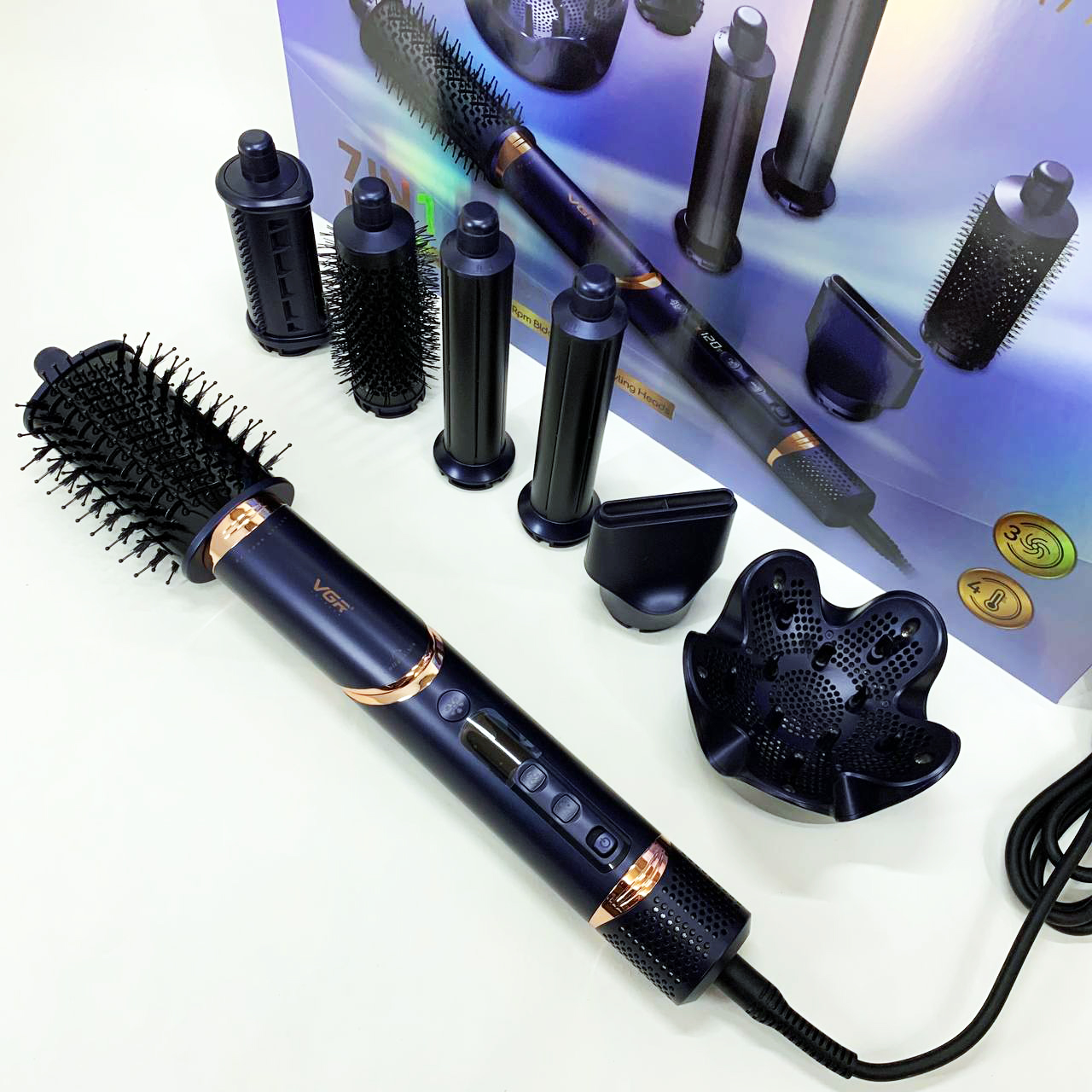 Фен-стайлер для волос 7в1 VGR V-477DARK Blue Professional 1400 Вт 7 насадок