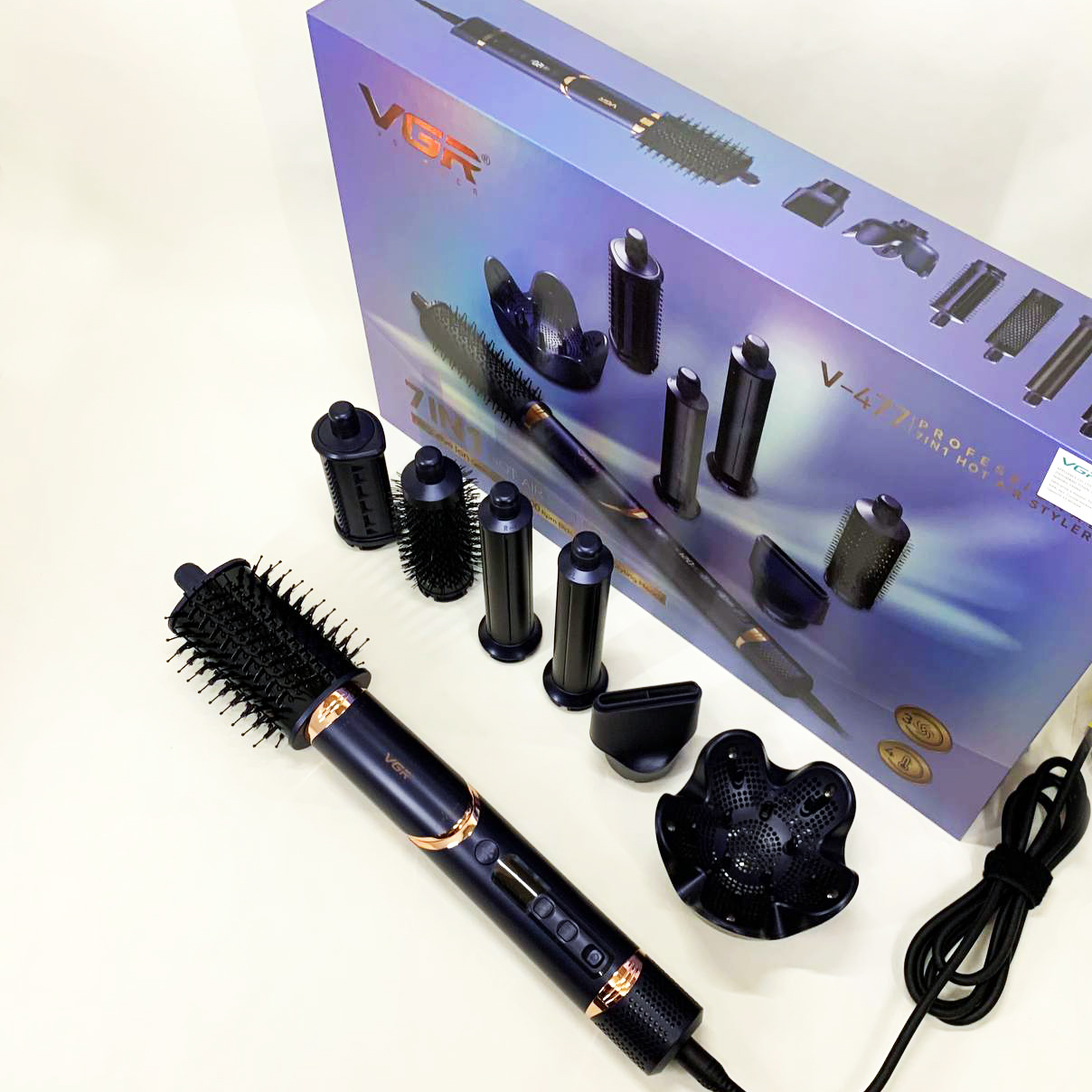 Фен-стайлер для волос 7в1 VGR V-477DARK Blue Professional 1400 Вт 7 насадок
