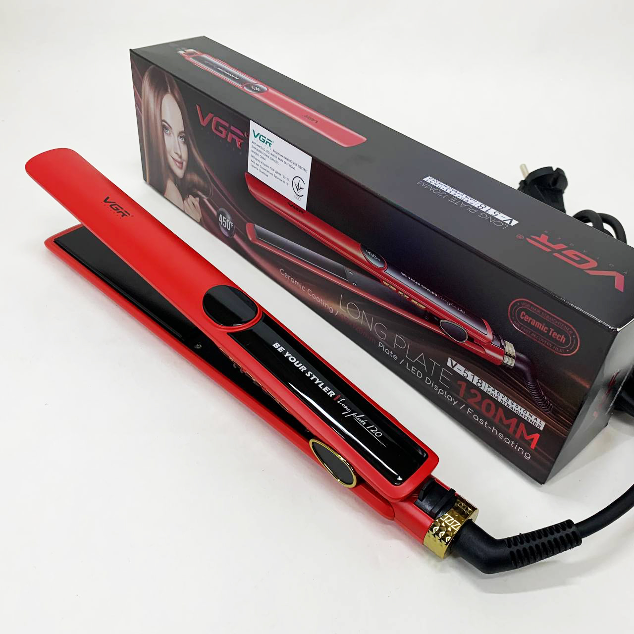 Плойка для волос VGR V-518 RED выпрямитель с керамическими пластинами
