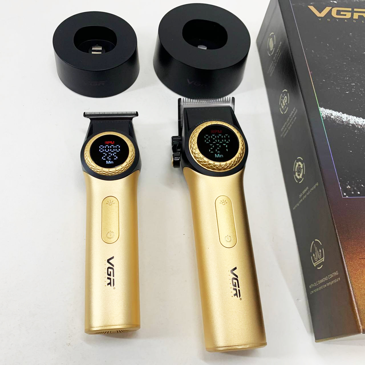Набор VGR 2 в 1 V-001 V-977 GOLD, аккумуляторная машинка для стрижки и триммер. Цвет: золотой
