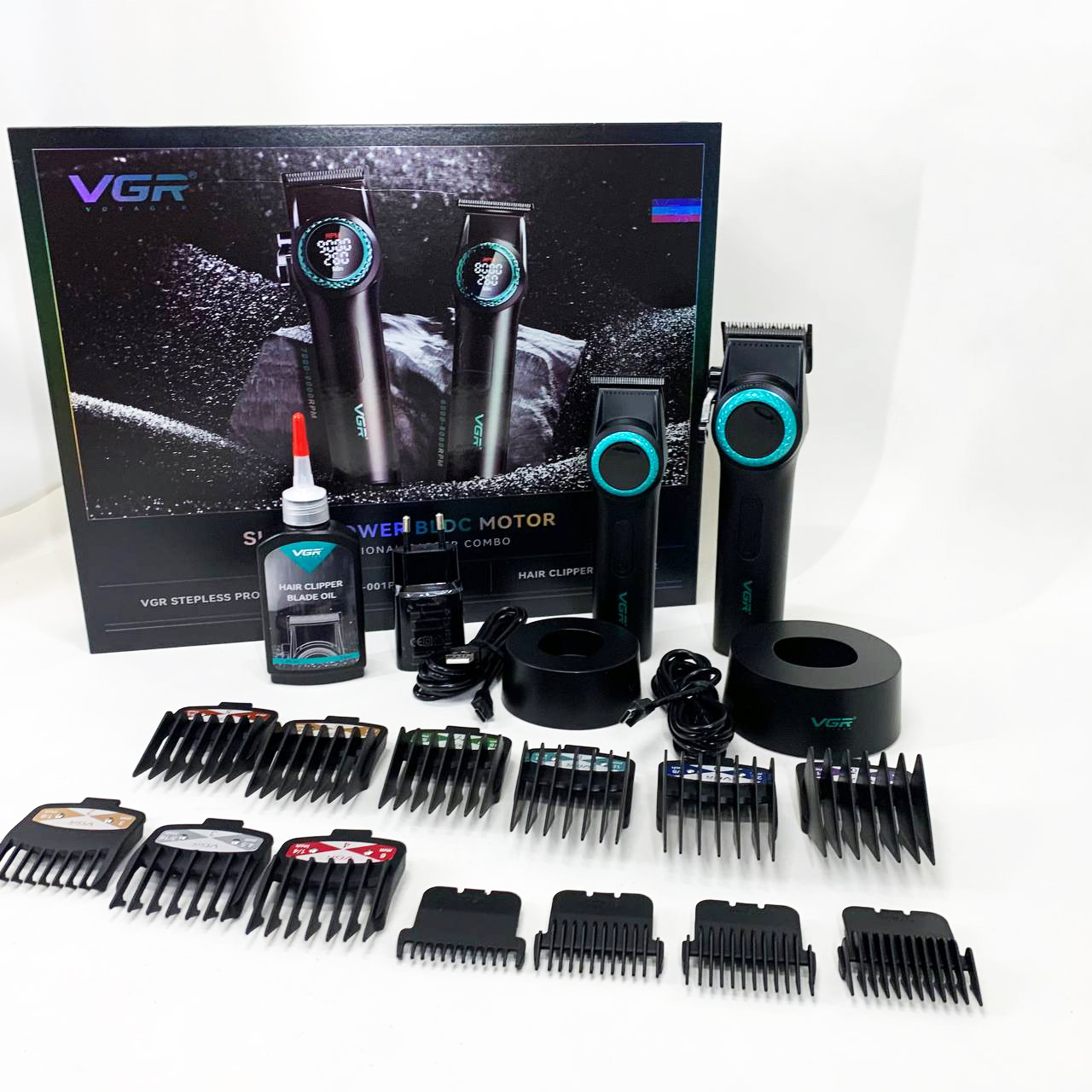 Набор VGR 2 в 1 V-001 V-977 BLACK, аккумуляторная машинка для стрижки и триммер. Цвет: черный