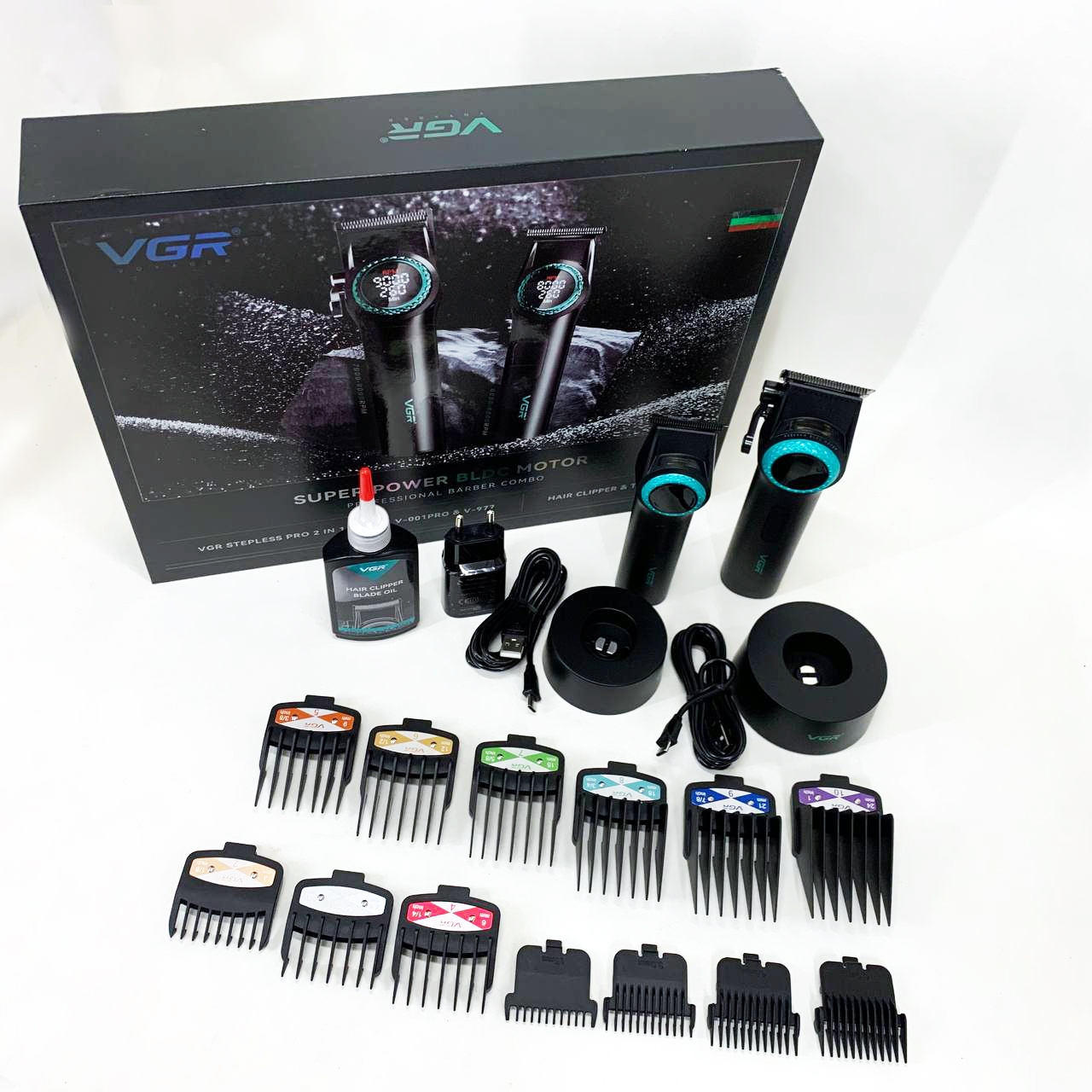 Набор VGR 2 в 1 V-001 V-977 BLACK, аккумуляторная машинка для стрижки и триммер. Цвет: черный