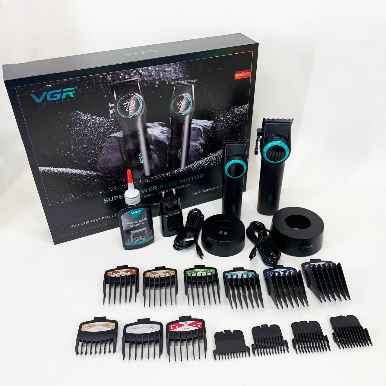 Набор VGR 2 в 1 V-001 V-977 BLACK, аккумуляторная машинка для стрижки и триммер. Цвет: черный