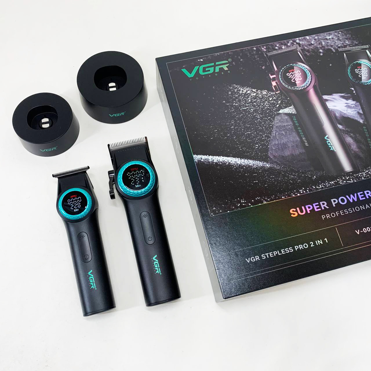 Набор VGR 2 в 1 V-001 V-977 BLACK, аккумуляторная машинка для стрижки и триммер. Цвет: черный