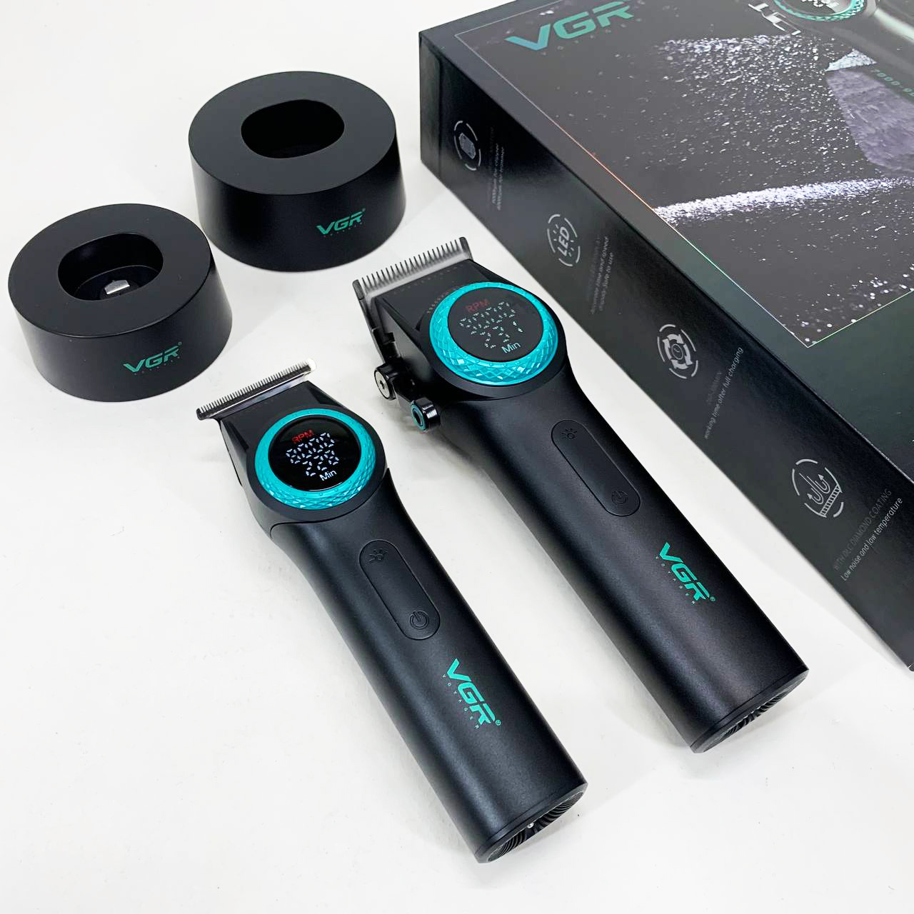Набор VGR 2 в 1 V-001 V-977 BLACK, аккумуляторная машинка для стрижки и триммер. Цвет: черный