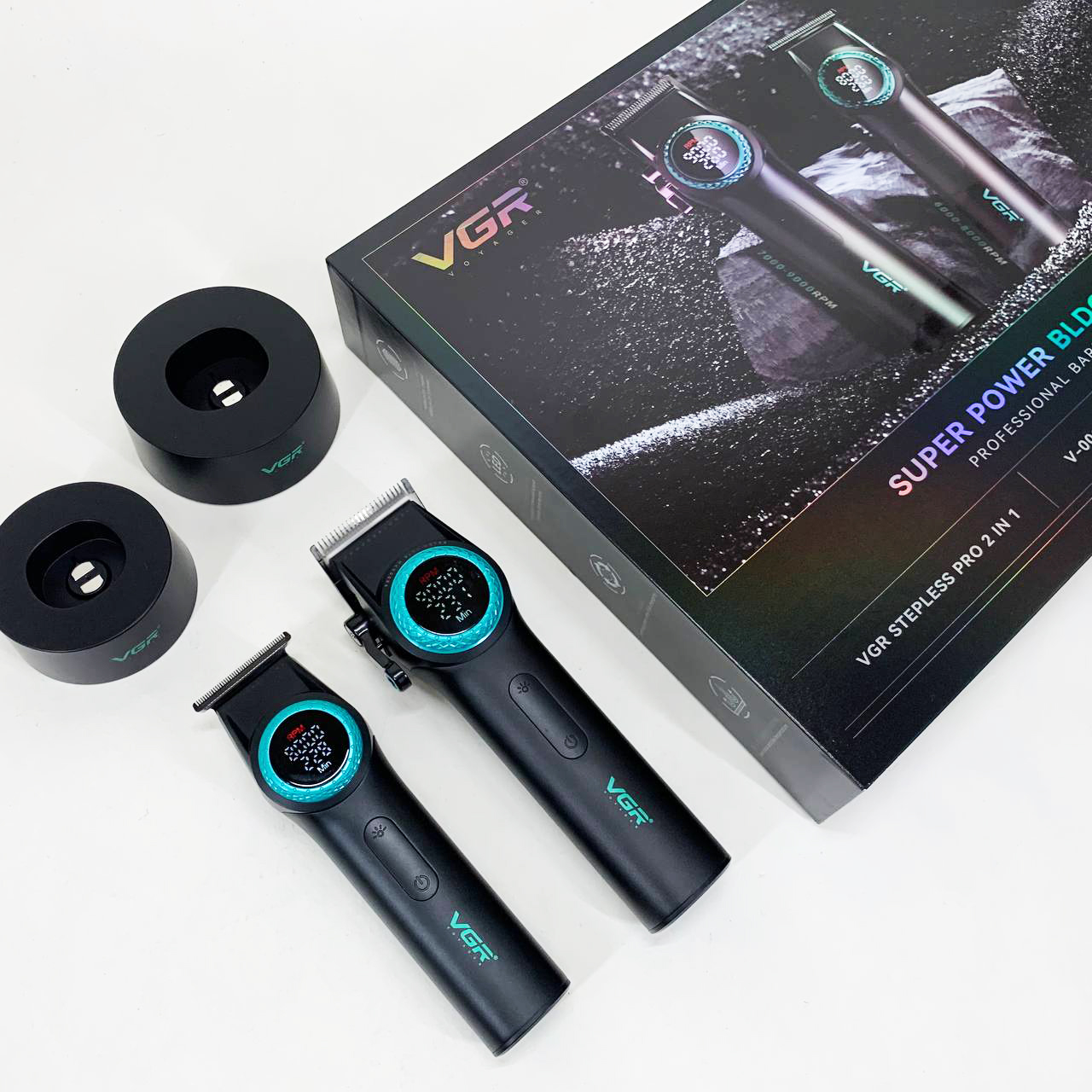 Набор VGR 2 в 1 V-001 V-977 BLACK, аккумуляторная машинка для стрижки и триммер. Цвет: черный