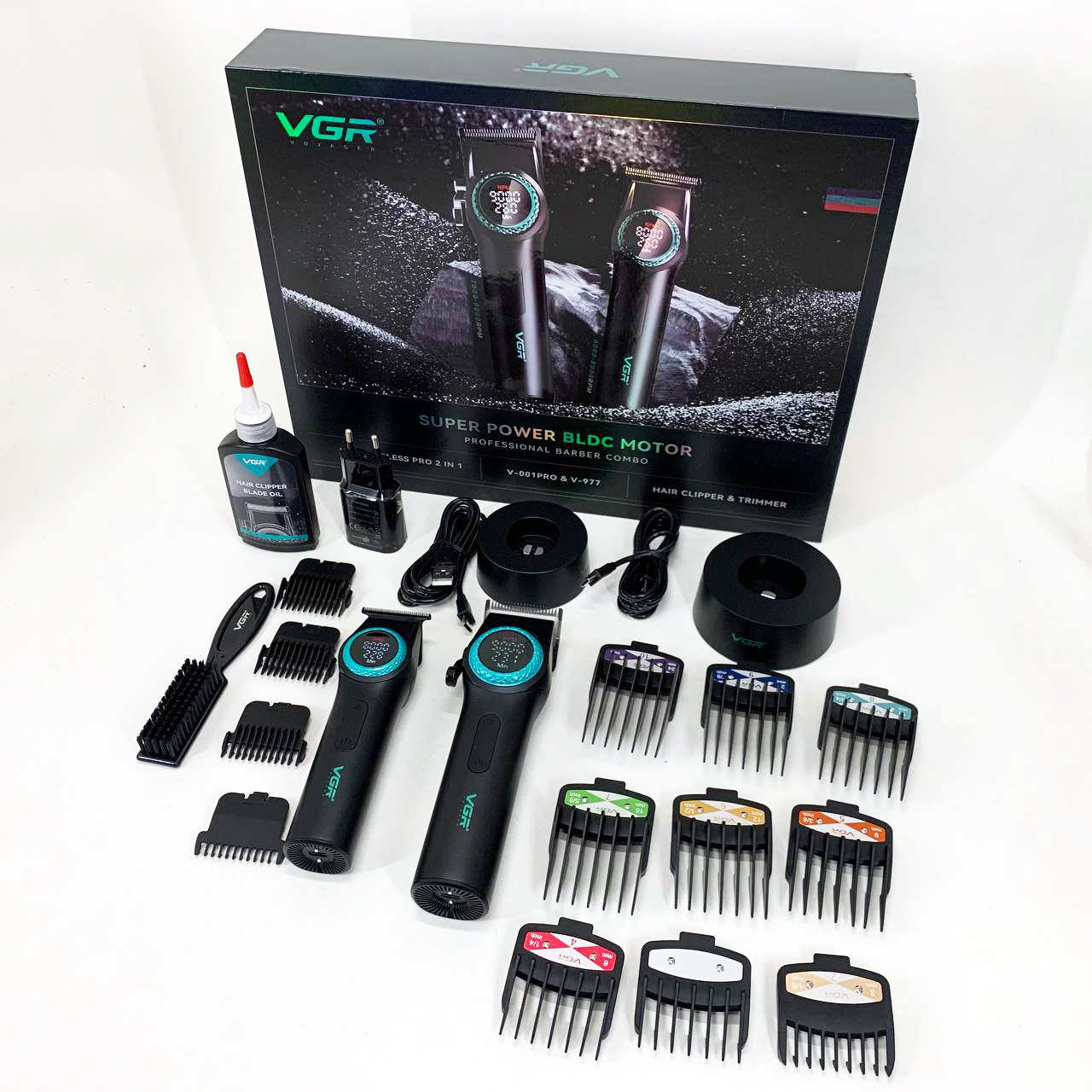 Набор VGR 2 в 1 V-001 V-977 BLACK, аккумуляторная машинка для стрижки и триммер. Цвет: черный