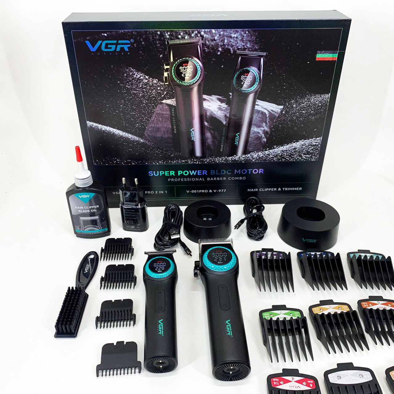 Набор VGR 2 в 1 V-001 V-977 BLACK, аккумуляторная машинка для стрижки и триммер. Цвет: черный