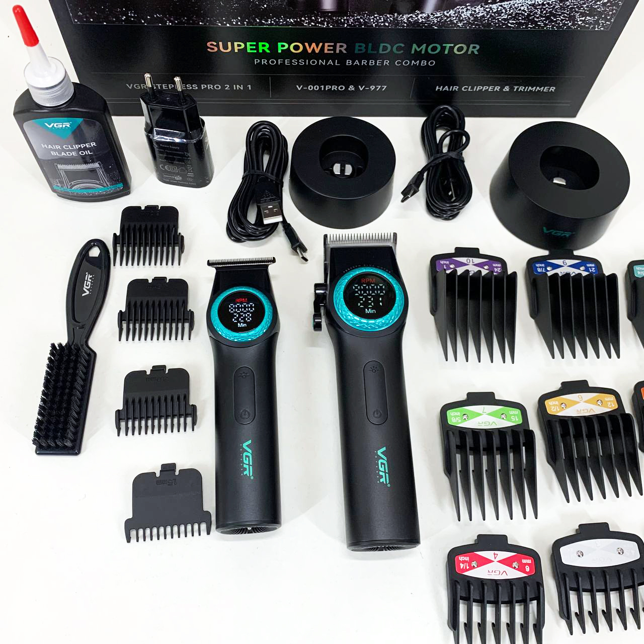 Набор VGR 2 в 1 V-001 V-977 BLACK, аккумуляторная машинка для стрижки и триммер. Цвет: черный