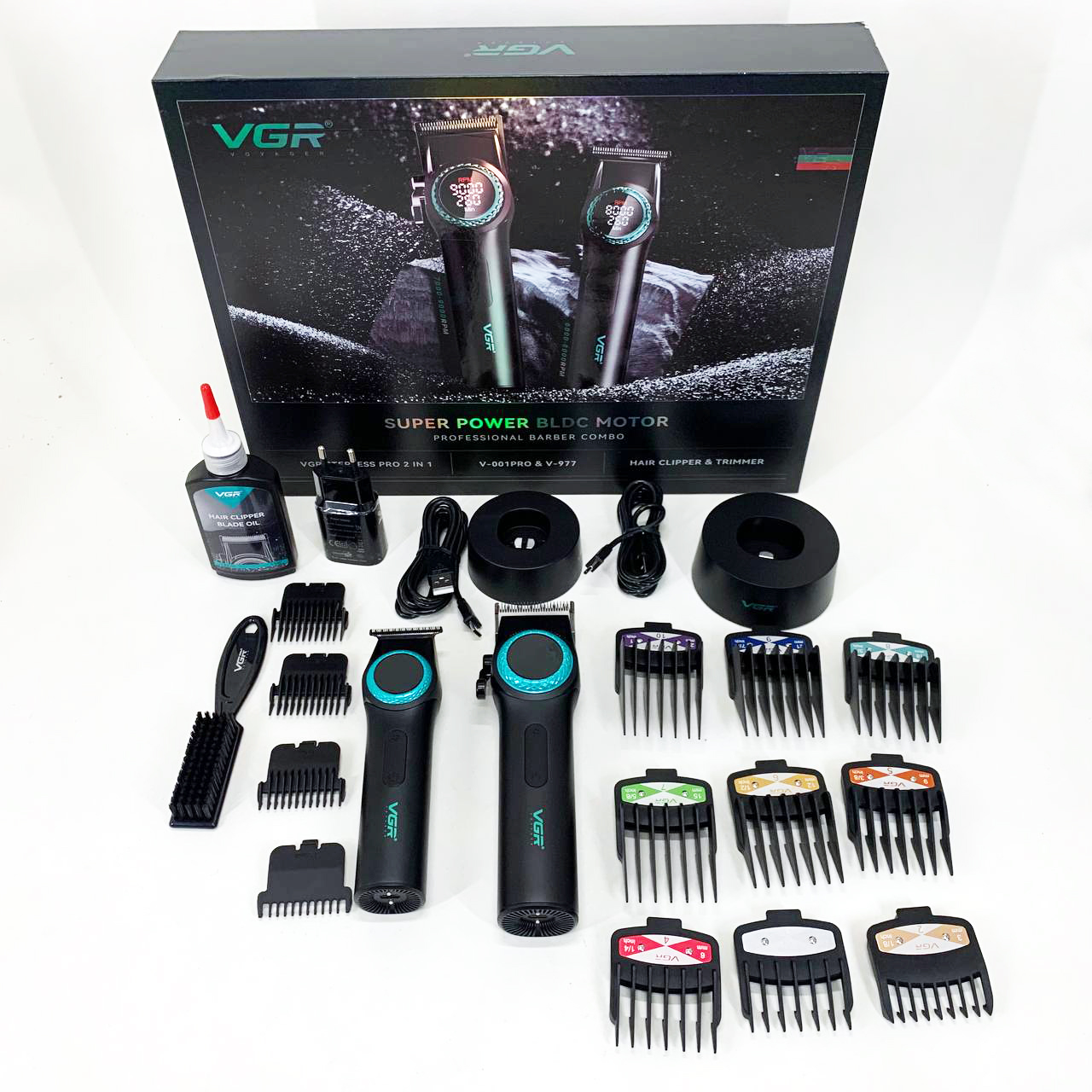 Набор VGR 2 в 1 V-001 V-977 BLACK, аккумуляторная машинка для стрижки и триммер. Цвет: черный