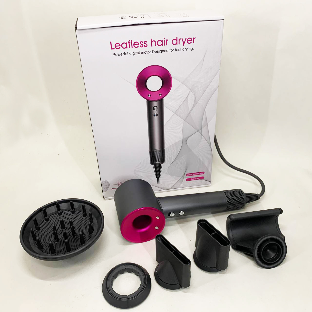 Фен Super Hair Dryer с 5 насадками для быстрой сушки и укладки волос.