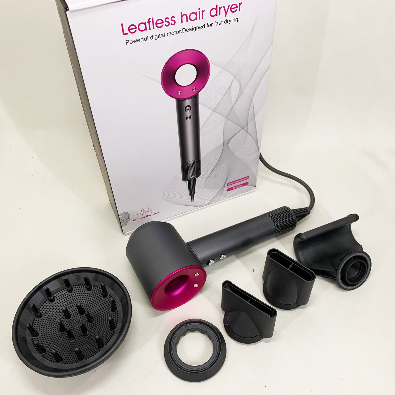Фен Super Hair Dryer с 5 насадками для быстрой сушки и укладки волос.