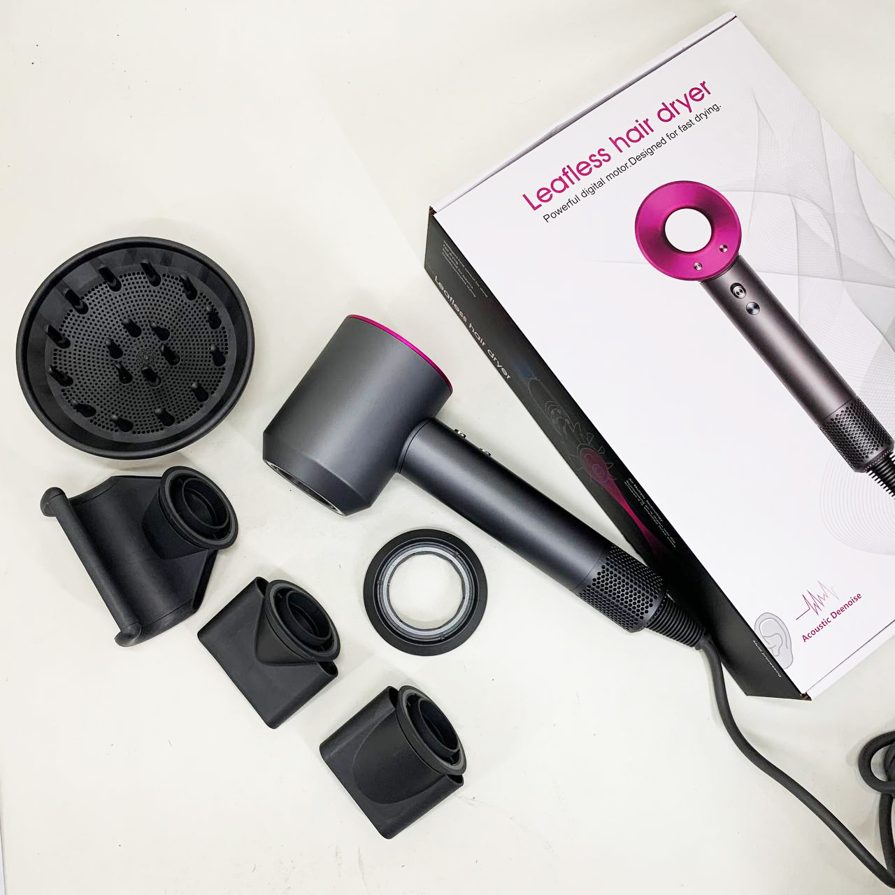 Фен Super Hair Dryer с 5 насадками для быстрой сушки и укладки волос.