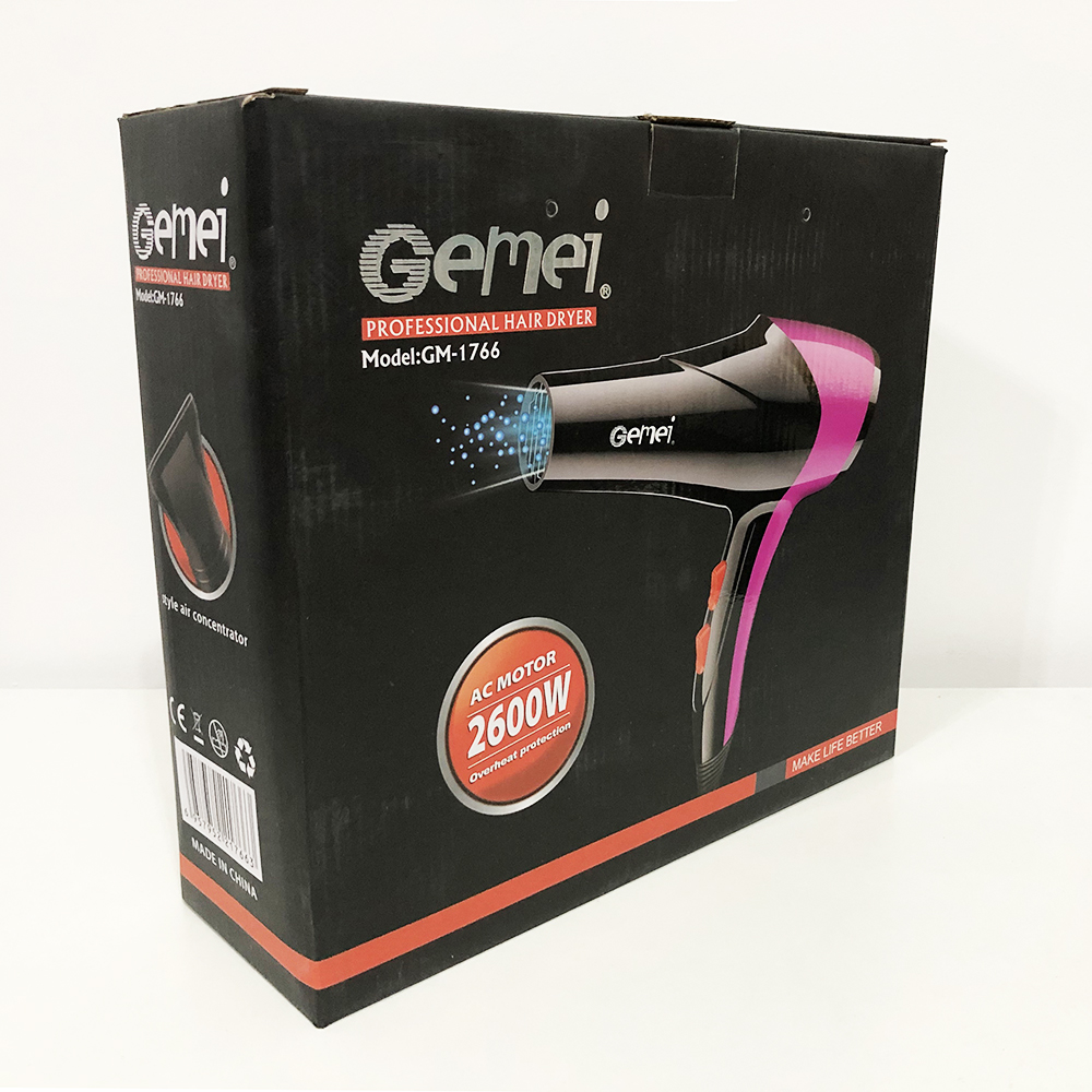 Фен GEMEI GM-1766 2.6кВт АС, фен для головы, женский фен для волос, фен сушка. Цвет: оранжевый
