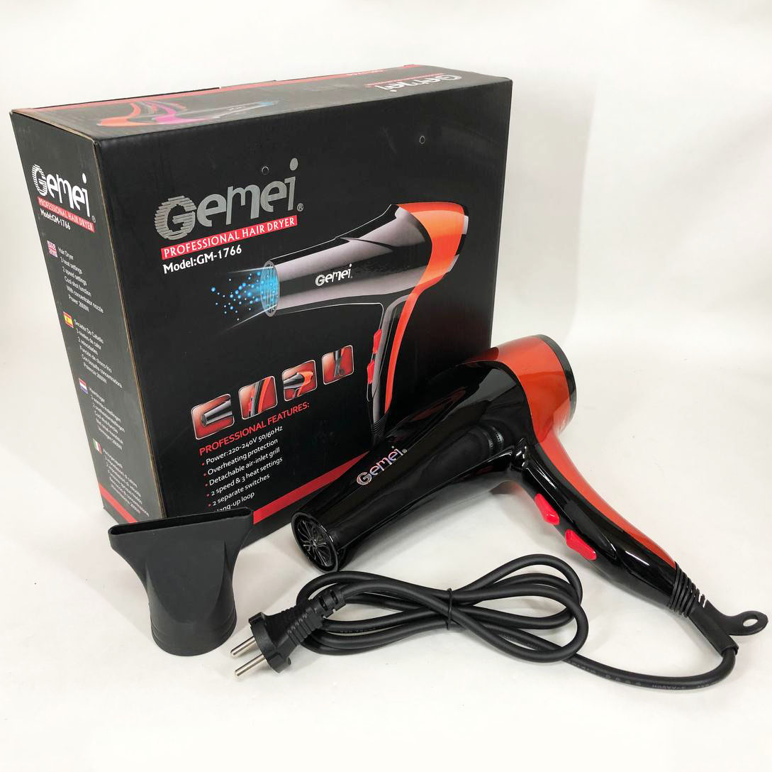 Фен GEMEI GM-1766 2.6кВт АС, фен для головы, женский фен для волос, фен сушка. Цвет: оранжевый