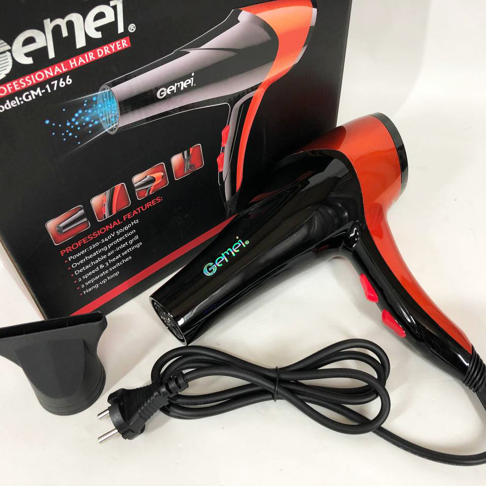 Фен GEMEI GM-1766 2.6кВт АС, фен для головы, женский фен для волос, фен сушка. Цвет: оранжевый