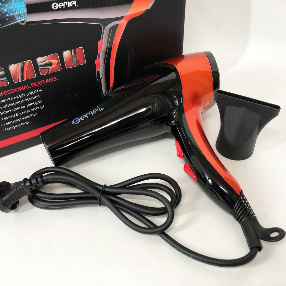 Фен GEMEI GM-1766 2.6кВт АС, фен для головы, женский фен для волос, фен сушка. Цвет: оранжевый