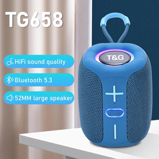 Портативная Bluetooth колонка TG658 8W с RGB подсветкой, аккумуляторная переносная колонка. Цвет: синий
