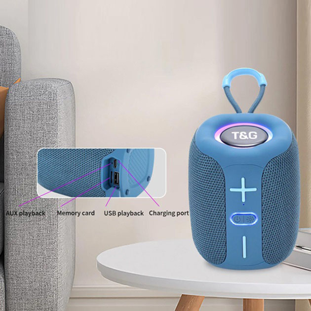 Портативная Bluetooth колонка TG658 8W с RGB подсветкой, аккумуляторная переносная колонка. Цвет: синий