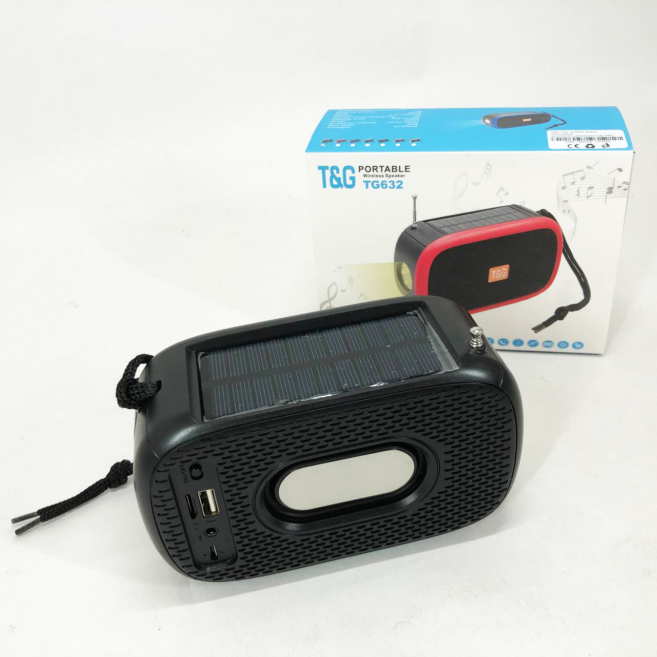 Bluetooth-колонка TG632 c радио, фонарем, солнечной батареей и громкоговорителем. Цвет: черный