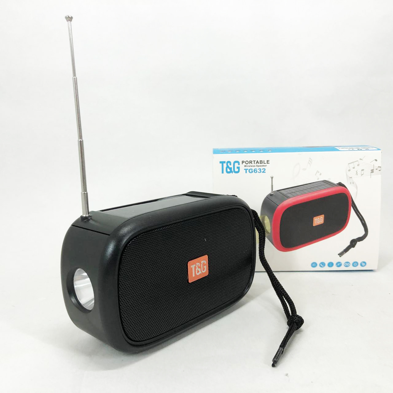 Bluetooth-колонка TG632 c радио, фонарем, солнечной батареей и громкоговорителем. Цвет: черный