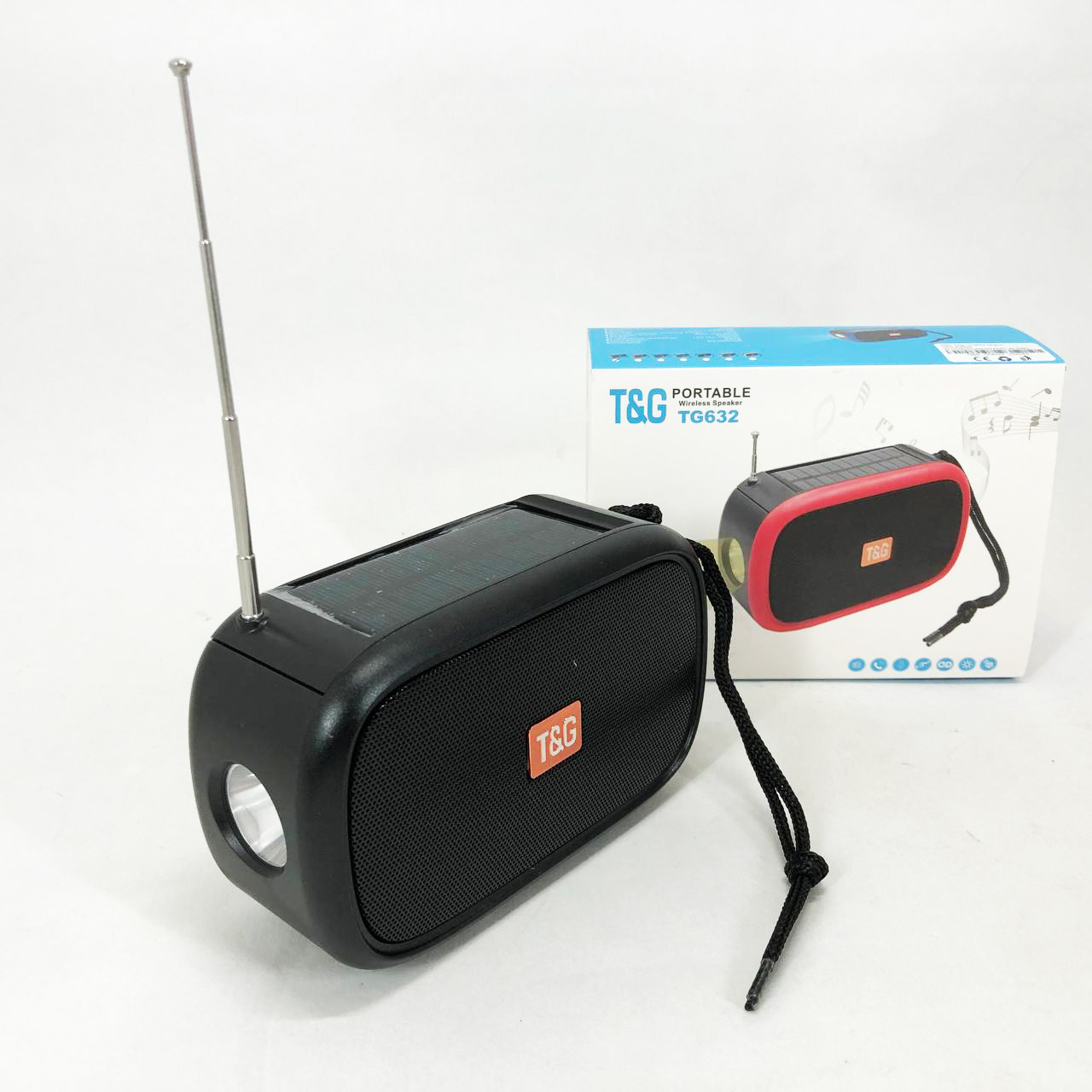 Bluetooth-колонка TG632 c радио, фонарем, солнечной батареей и громкоговорителем. Цвет: черный